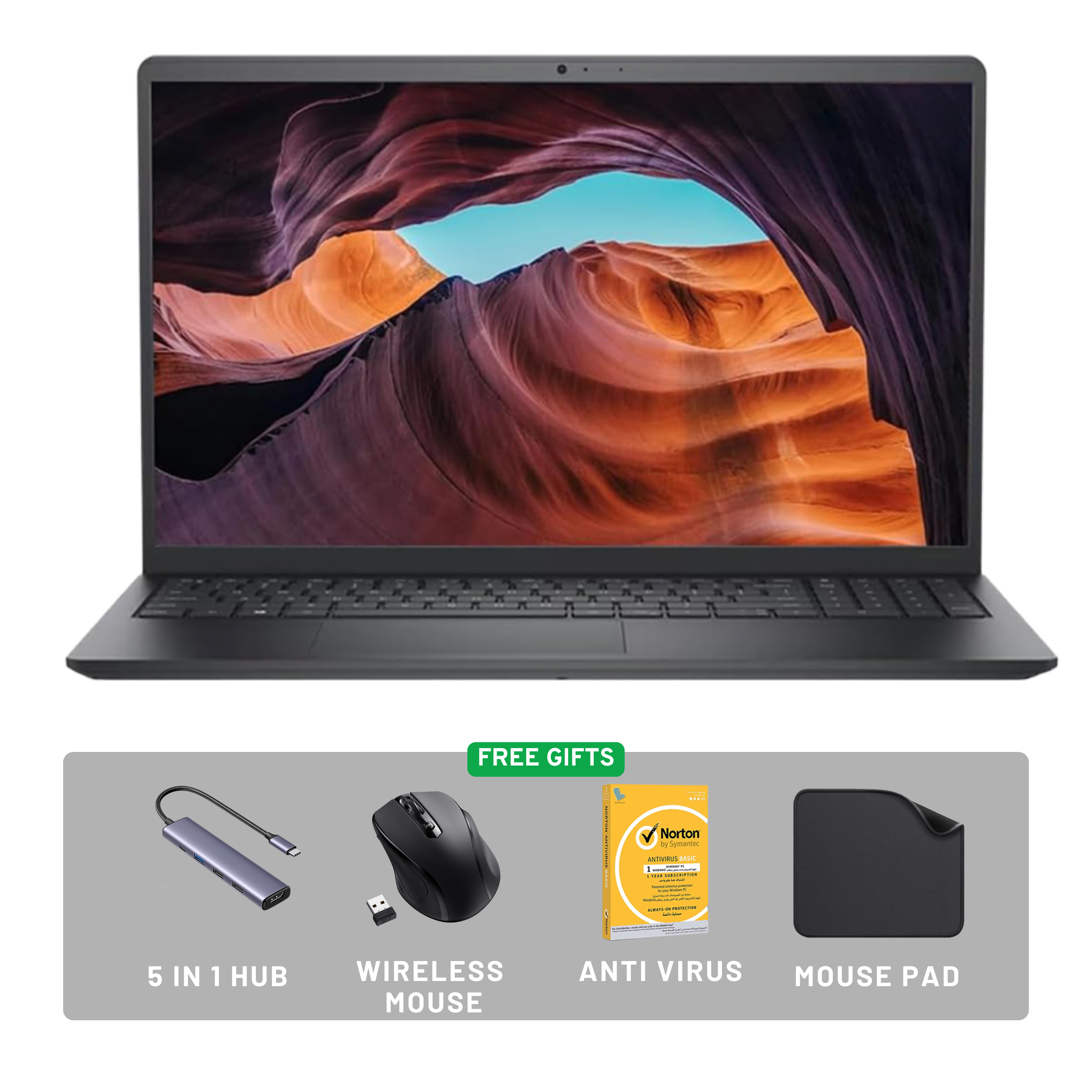 Dell Vostro 3520 Laptop - Includes 5 in 1 Hub + Wireless Mouse + Mouse Pad + Anti Virus | 15.6" FHD, 12th Gen Intel Core i3-1215U, 8GB RAM, 512GB SSD, Win 11 Pro (Upgrade)