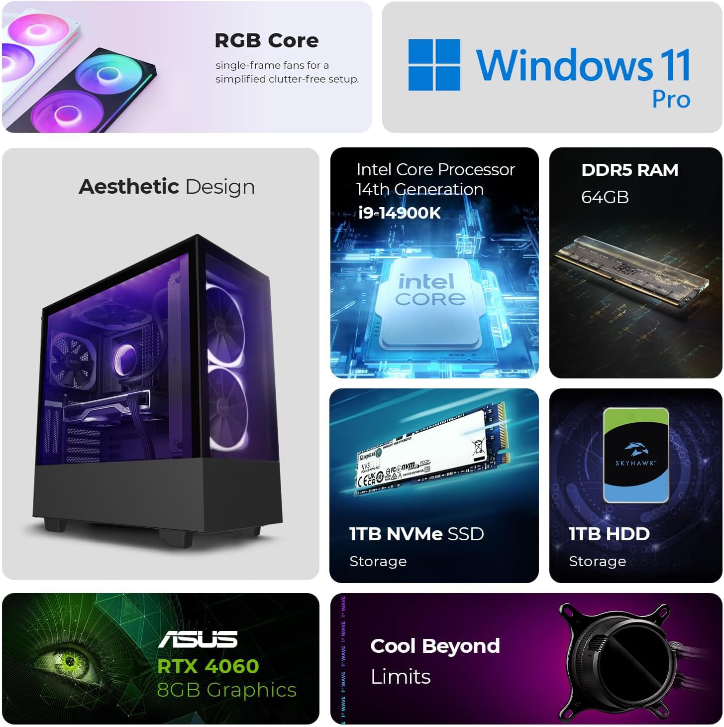 XTREME WORKSTATION PC-Intel Core i9-14900K/64GB DDR5 RAM/1TB NVMe SSD/1TB HDD/ASUS RTX4060 8GB Graphics/Win11 Pro/1+1 Year Warranty AI and rendering+data processing&professional projects