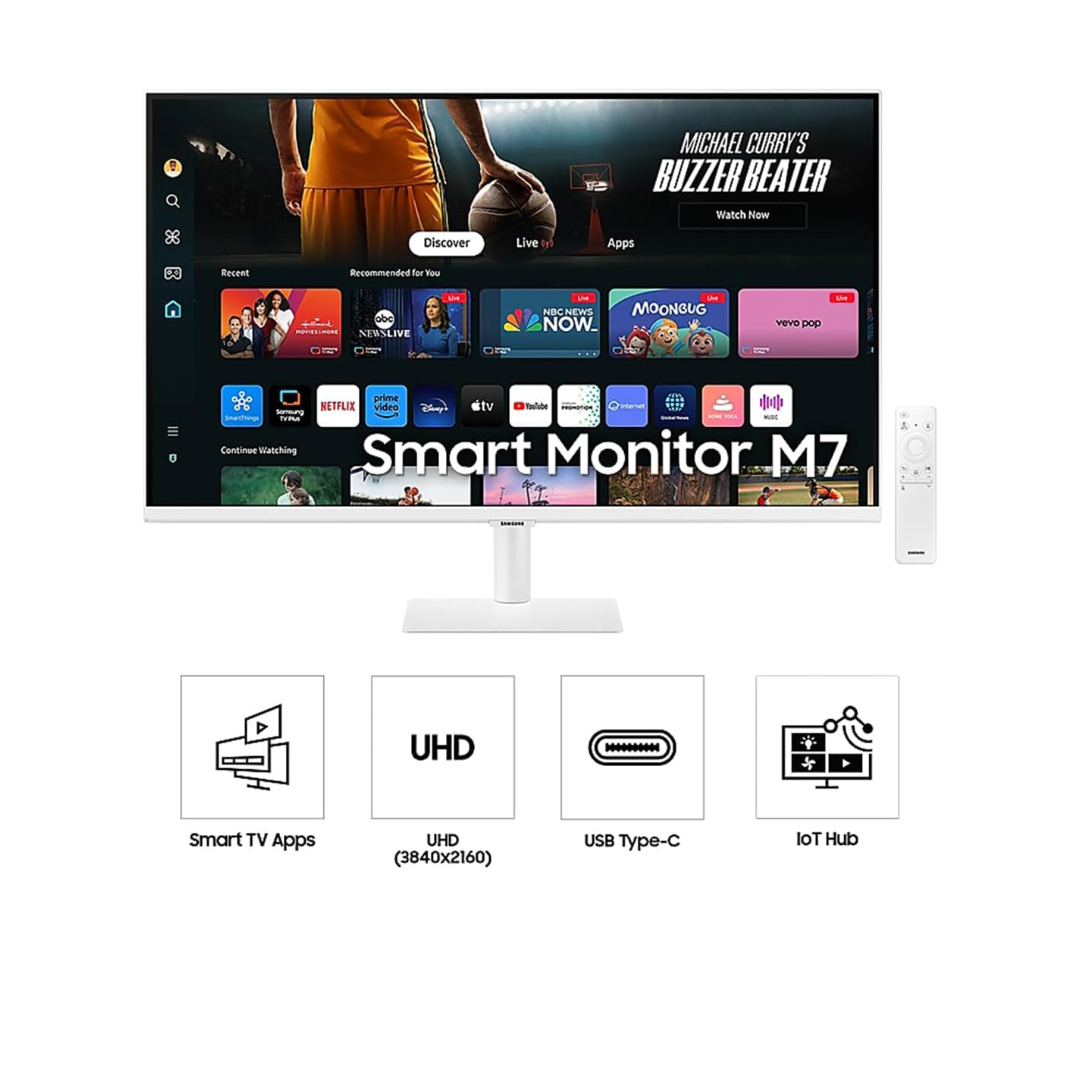 Samsung 32" Smart Business Monitor M70D - Multi Device Experience, 32-Inch Screen, Sleek White Design - Includes C270 HD WebCam + Wireless Mouse + Mouse Pad (LS32DM703UMXUE)