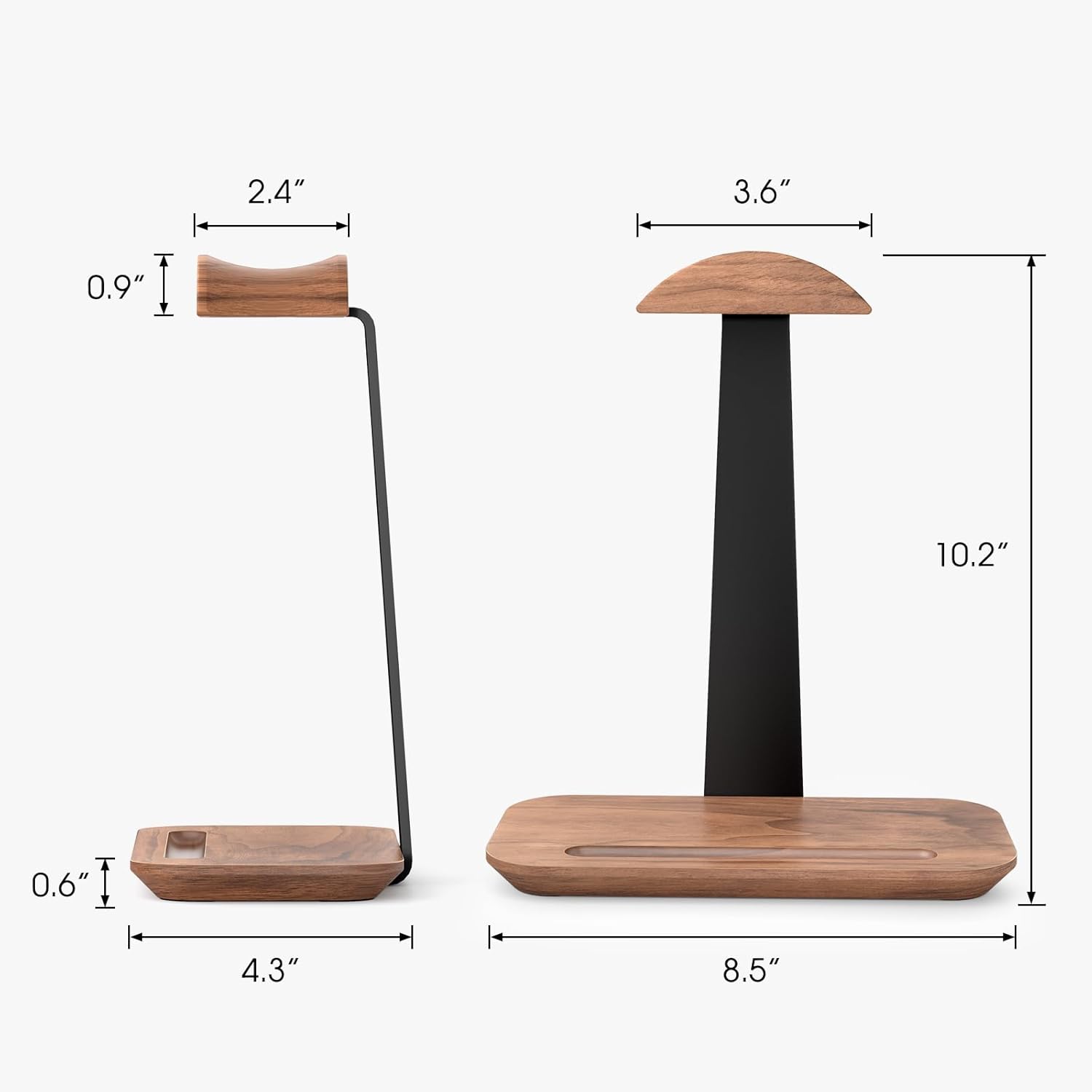 First Wave Headset Stand – Premium Walnut Wood Headphone Holder with Storage Base & Aluminum Support | Sleek Desktop Organizer for AirPods Max/Beats/Bose/Sony/Sennheiser/Gaming Headphones