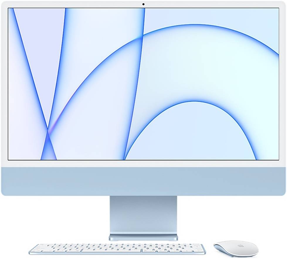 Apple iMac 2021 AIO Desktop Computer, 24" 4.5K Retina Display, Apple M1, 8-Core CPU, 8-Core GPU, 8GB RAM, 256 SSD, 2x TB Ports, English-Arabic Magic Keyboard & Mouse, Blue | MGPK3 AB/A