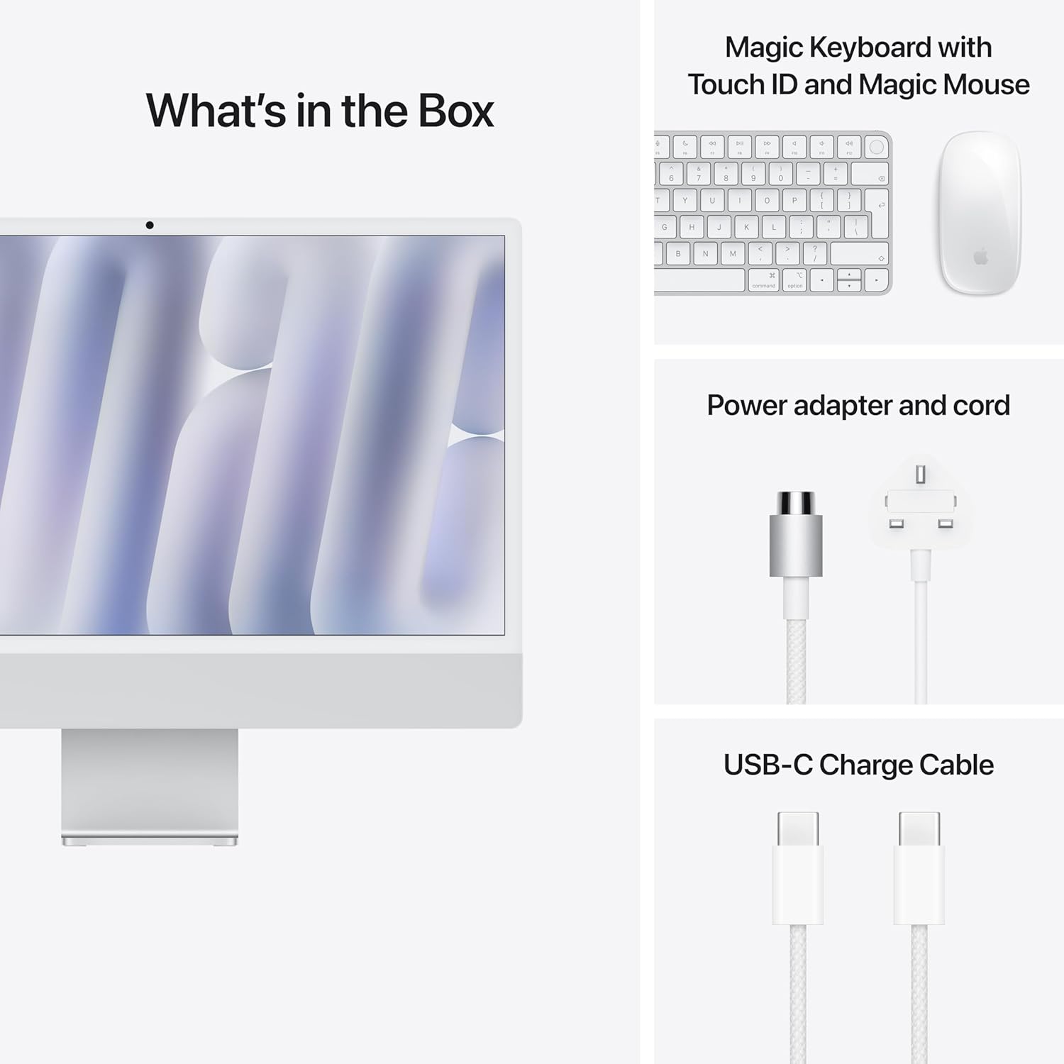 Apple iMac (2024) AIO Desktop Computer, 24" 4.5K Retina Nano-Textured Display, Apple M4 Chip with 10-Core CPU, 10-Core GPU, 16-Core Neural Engine, 16GB RAM, 256GB SSD, English K/B, Silver | MD3H4 B/A