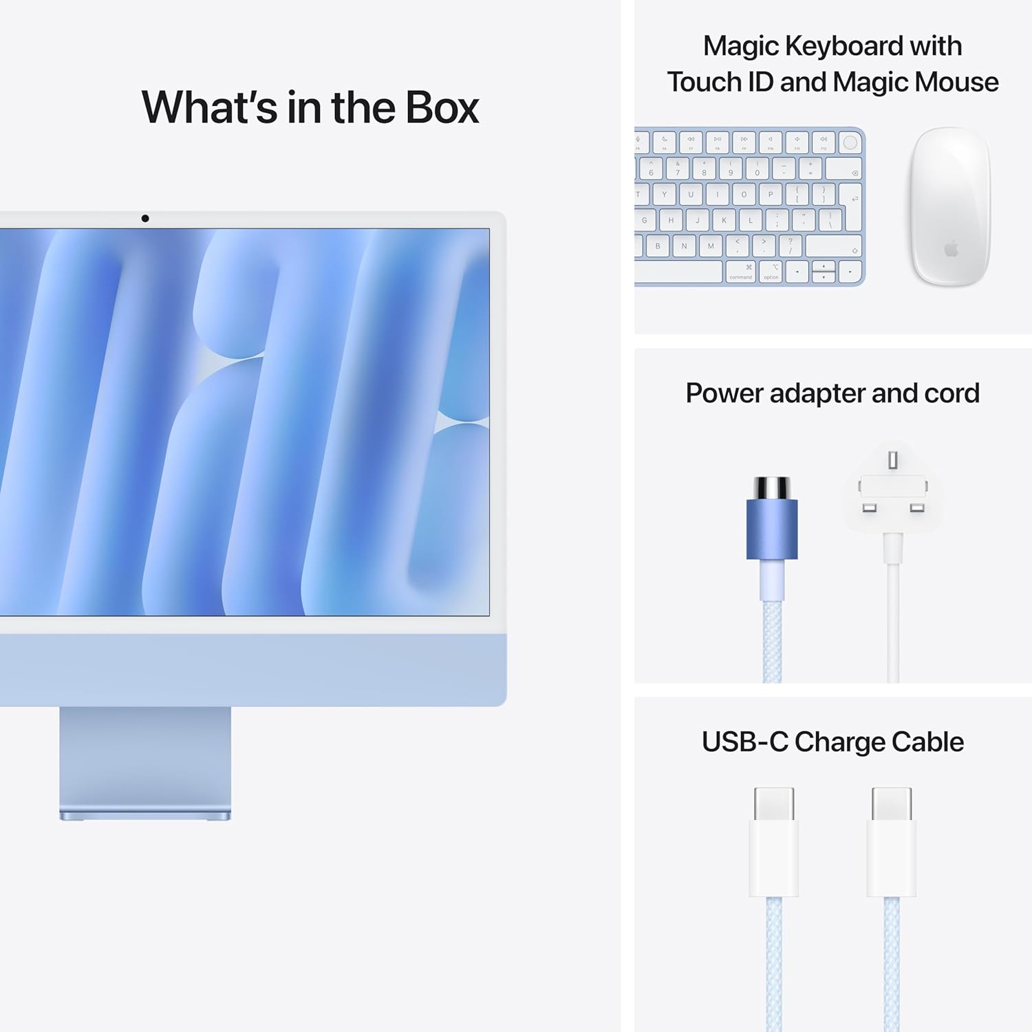 Apple iMac (2024) AIO Desktop Computer, 24" 4.5K Retina Standard Display, Apple M4 Chip with 10-Core CPU, 10-Core GPU, 16-Core Neural Engine, 24GB RAM, 512GB SSD, English K/B, Blue | MD2T4 B/A