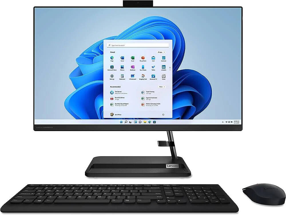 Lenovo IdeaCentre AIO 3 24ALC6, 24" FHD Display, AMD Ryzen 5-7530U, 8GB RAM, 256GB SSD, Integrated AMD Radeon Graphics, ENG-ARB Wirless K/B & Mouse, Win 11, Black | F0G100WDAX