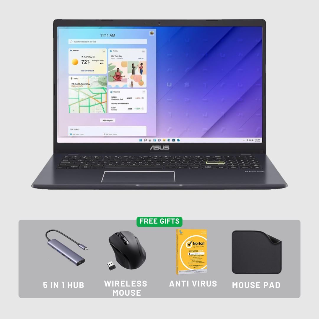 Asus Vivobook Go 15 E1504GA-NJ084W – Intel Celeron-N305, 15.6” FHD, 256GB SSD, 8GB RAM, Windows 11 + FREE 5-in-1 HUB, Wireless Mouse, Mouse Pad & Antivirus