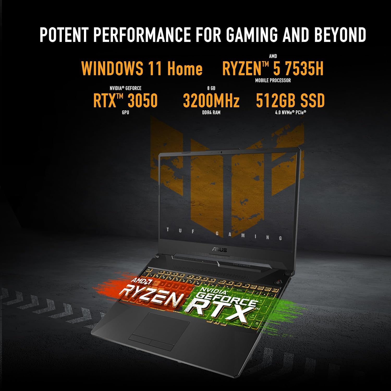 ASUS TUF A15 FA506NC-HN002W | AMD Ryzen 5 7535HS | 8GB DDR5 RAM | 512GB SSD | NVIDIA RTX 3050 4GB | 15.6'' FHD 144Hz | Windows 11 Home