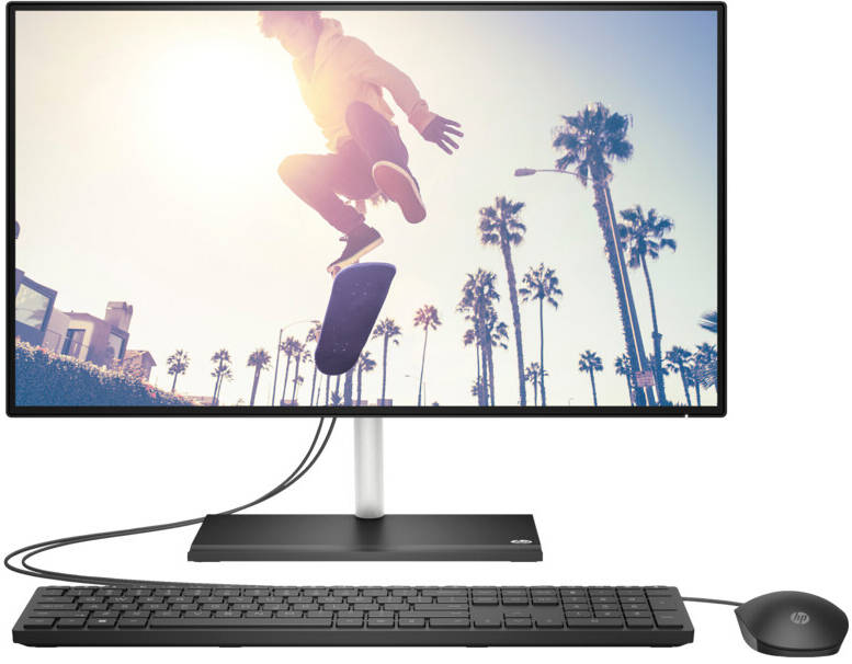 HP 24-cb1018nh All-In-One Desktop Computer, 23.8" FHD VA Display, Intel Core i7-1255U, 8GB RAM, 256GB SSD, Intel Iris Xe Graphics, HP 225 Black Wired K/B & Mouse, Windows 11 pro , Black | 6M8A1EA