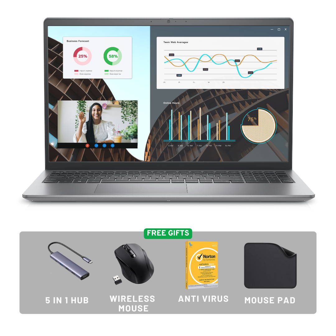 Dell VOSTRO 3530 Laptop - 13th Gen Intel Core i7, 16GB RAM, 512GB SSD, 15.6″ FHD Display, Windows 11 Pro, Business Laptop + Free 5-in-1 Hub, Wireless Mouse, Mouse Pad & Antivirus