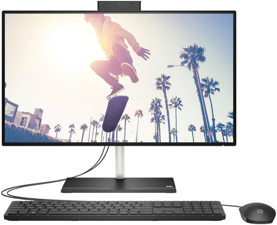 HP 24-cb1022nh Bundle AIO Desktop Computer, 23.8" Diagonal, FHD VA Display, Intel Core i5-1235U, 8GB RAM, 256GB SSD, HP 225 Black Wired KB & Mouse, Free DOS, Black | 6P0E4EA#BH5