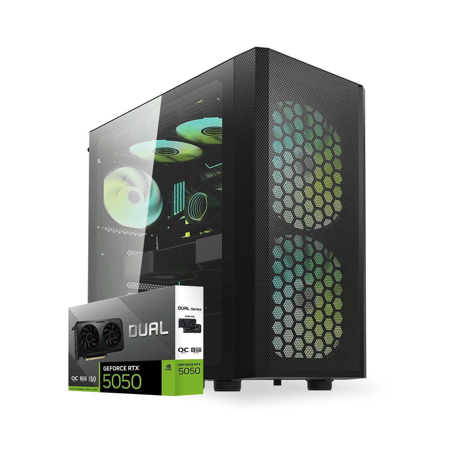 First Wave Ravencore Gaming PC – Intel Core Ultra 5 225F, RTX 5050 8GB, 16,32,64GB DDR5 6000MHz, 1TB NVMe Gen4 SSD, 240mm Liquid Cooler, 750W Modular PSU, ATX Meshed Front Panel Gaming Case