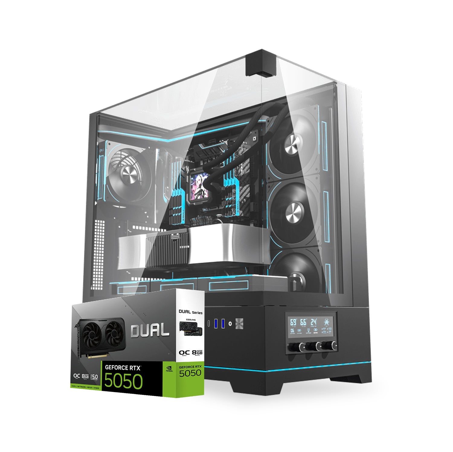 First Wave TechnoPulse Gaming PC – Intel Core Ultra 5 225F, RTX 5050 8GB, 16,32,64GB DDR5 6000MHz, 1TB NVMe Gen4 SSD + 1TB SATA SSD, 240mm Liquid Cooler, 750W Modular PSU, Black/White Gaming Case