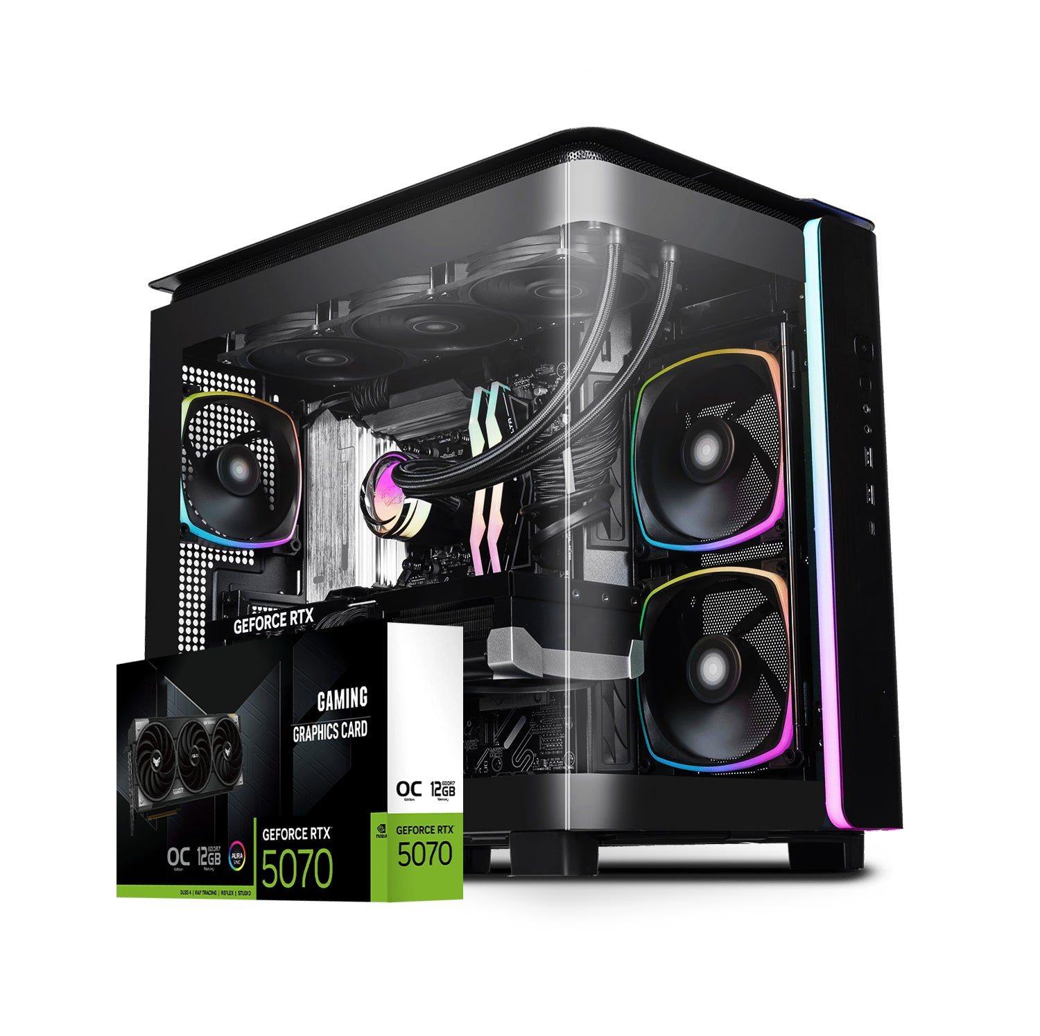 First Wave Shadow Protocol Gaming PC – Intel Core Ultra 9 285K, RTX 5070 12GB, 16,32,64GB DDR5 6000MHz, 1TB NVMe Gen4 SSD, 360mm Liquid Cooler, 850W Modular PSU, Black ATX Gaming Case