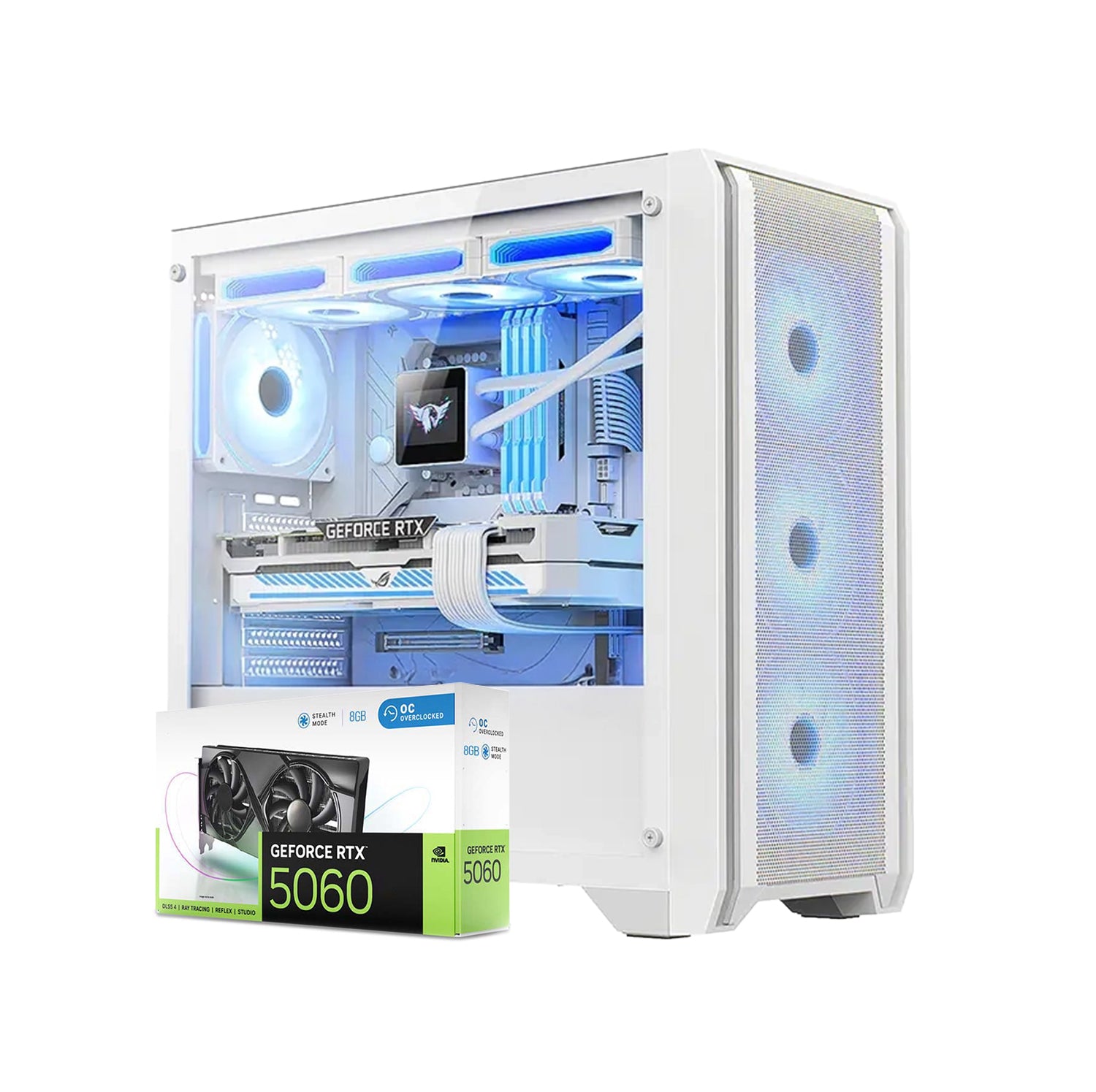First Wave Havoc Gaming PC – Intel Core i7 14th Gen, RTX 5060 8GB, 16,32,64GB DDR5 6000MHz, 1TB NVMe Gen4 SSD + 1TB SATA SSD, 240mm Liquid Cooler, 750W Modular PSU, Black/White Gaming Case