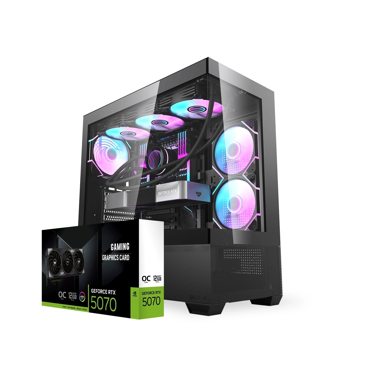 First Wave StormFangX Gaming PC – AMD Ryzen 7-9800X3D, RTX 5070 16GB Overclocked Graphics, DDR5 RGB RAM, 1TB NVMe SSD + 1TB SATA SSD, WiFi, ARGB Cooling, Windows 11 Pro, 2Y Warranty