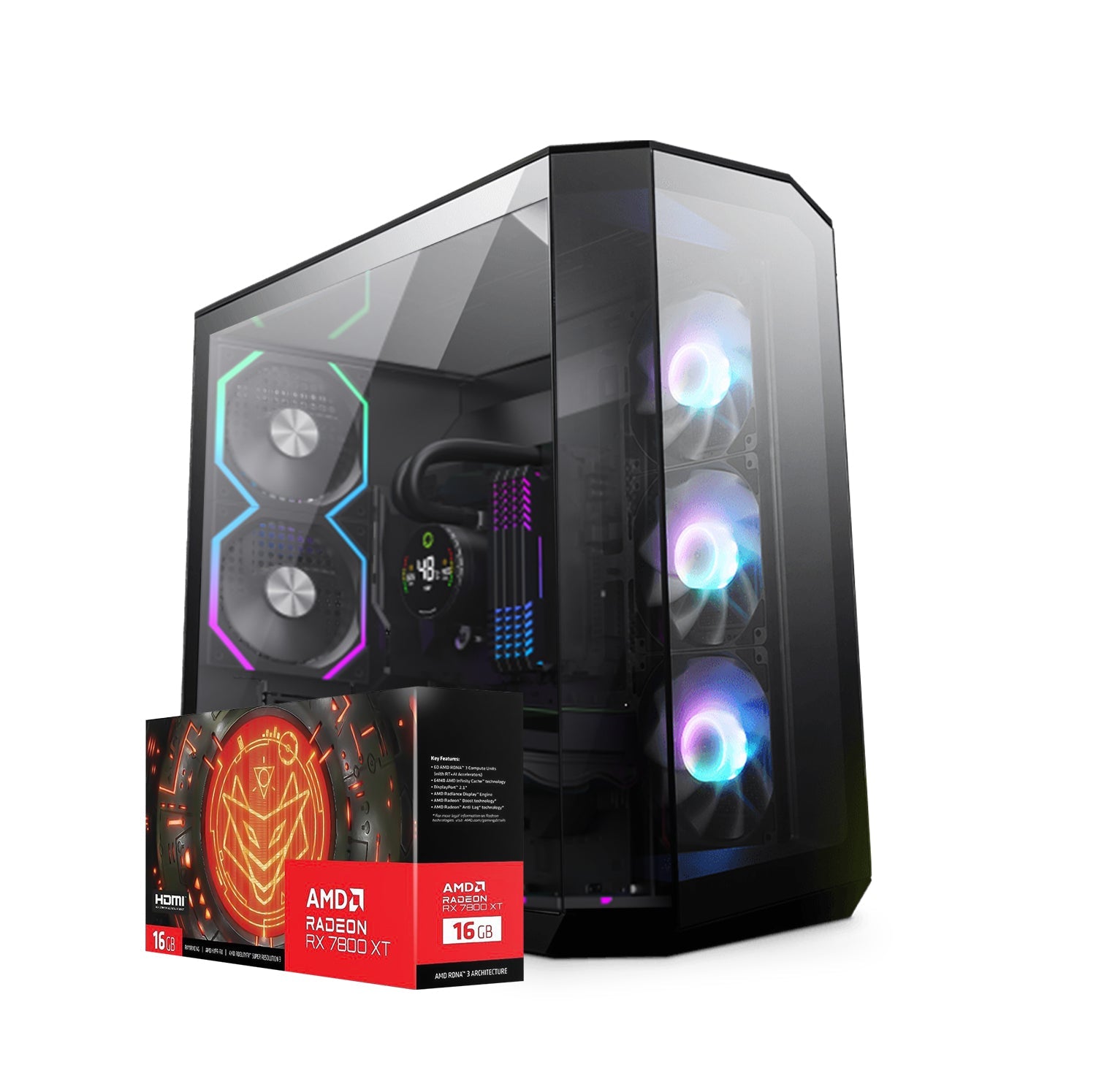 First Wave HyperionX Gaming PC – AMD Ryzen 7-9700, 16GB Radeon RX 7800 GDDR6 OC Graphics, DDR5 RGB RAM, 1TB NVMe SSD, WiFi, ARGB Cooling, Windows 11 Pro, 2Y Warranty