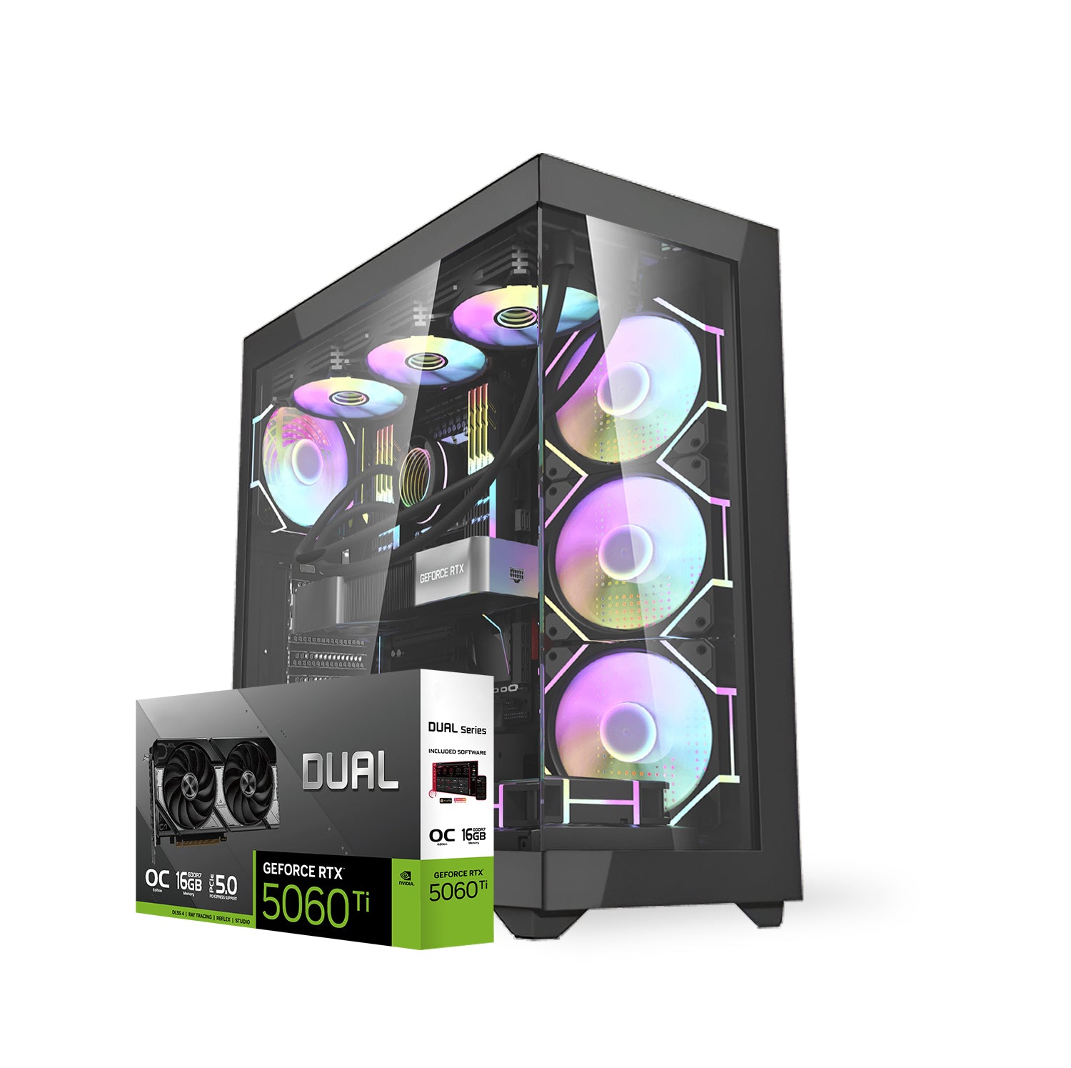 First Wave AetherDrive Gaming PC – Intel Core Ultra 7 265KF, RTX 5060 Ti  , 16,32,64GB DDR5 6000MHz, 1TB NVMe Gen4 SSD + 1TB SATA SSD, 240mm Liquid Cooler, 750W Modular PSU, Mini Tower Gaming Case