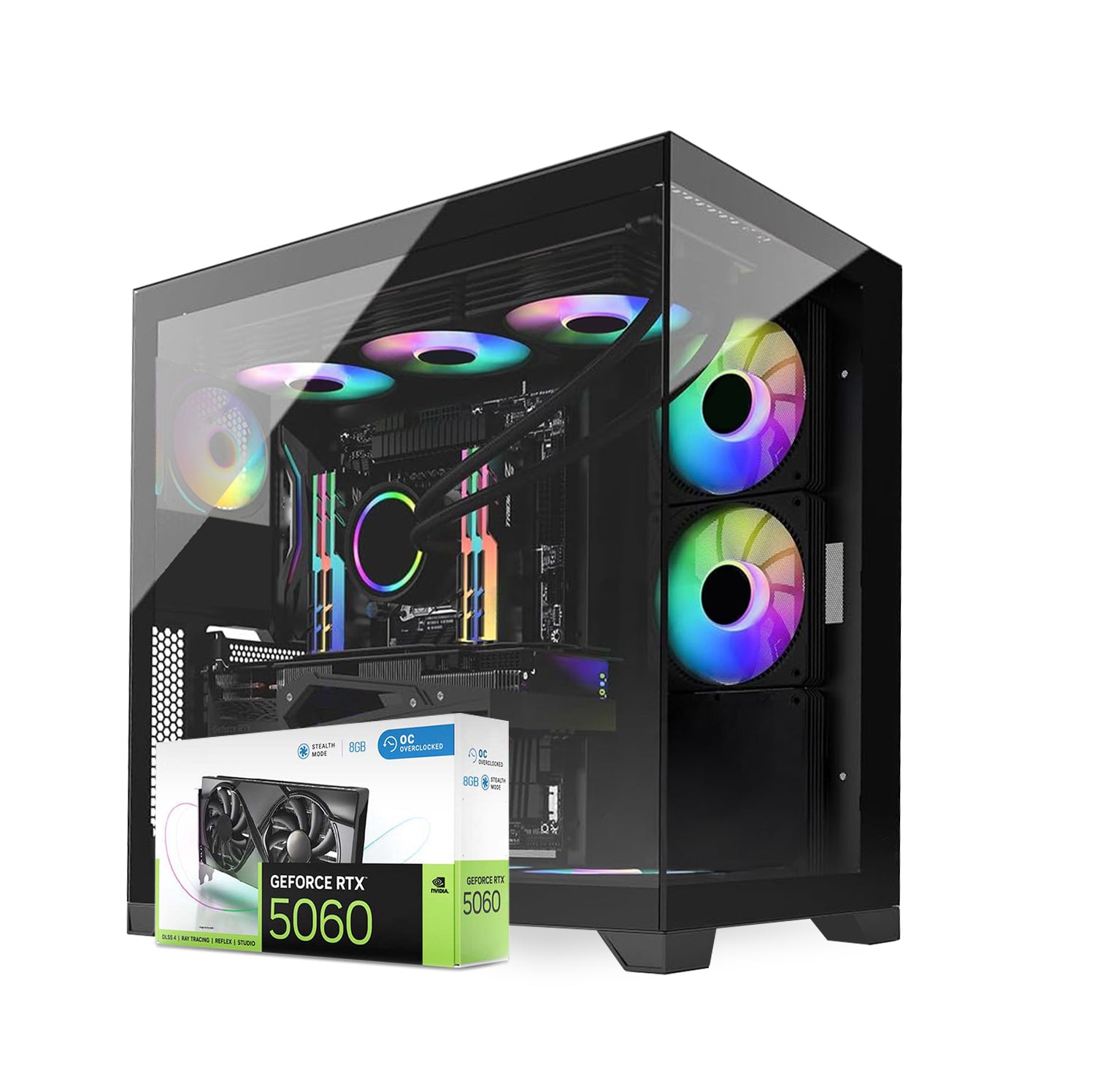 First Wave Odyssey Gaming PC – Ryzen 5 7600X Desktop, RTX 5060 8GB Graphics, 16,32,64GB DDR5 6000MT/s RAM, 1TB Gen4 NVMe SSD + 1TB SATA SSD, 240mm Liquid Cooler, 750W Modular PSU, Dual-Glass ARGB Gaming Case