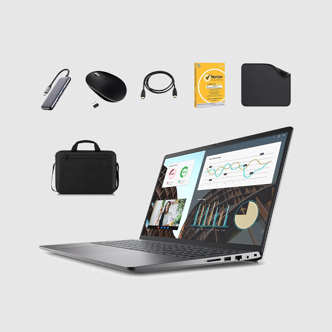 Dell Vostro 3530 Laptop - Includes 8 in 1 HUB + HDMI Cable + Anti Virus + Mouse + Laptop Bag + Mouse Pad | 15.6" FHD Display, Intel i7-1355U, 16GB RAM, 1TB SSD, Win 11 Pro (Upgrade)