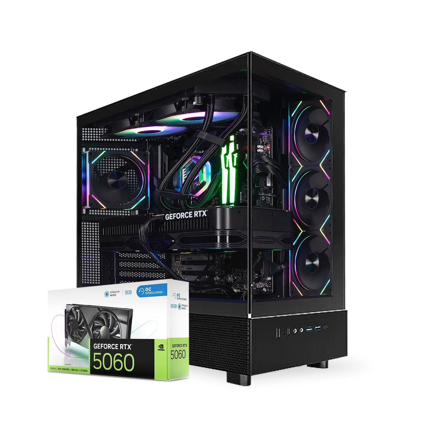 First Wave HoloStream Gaming PC – Intel Core Ultra 7 265KF, RTX 5060 8GB, 16,32,64GB DDR5 6000MHz, 1TB NVMe Gen4 SSD + 1TB SATA SSD, 240mm Liquid Cooler, 750W Modular PSU, Mid-Tower ARGB Gaming Case