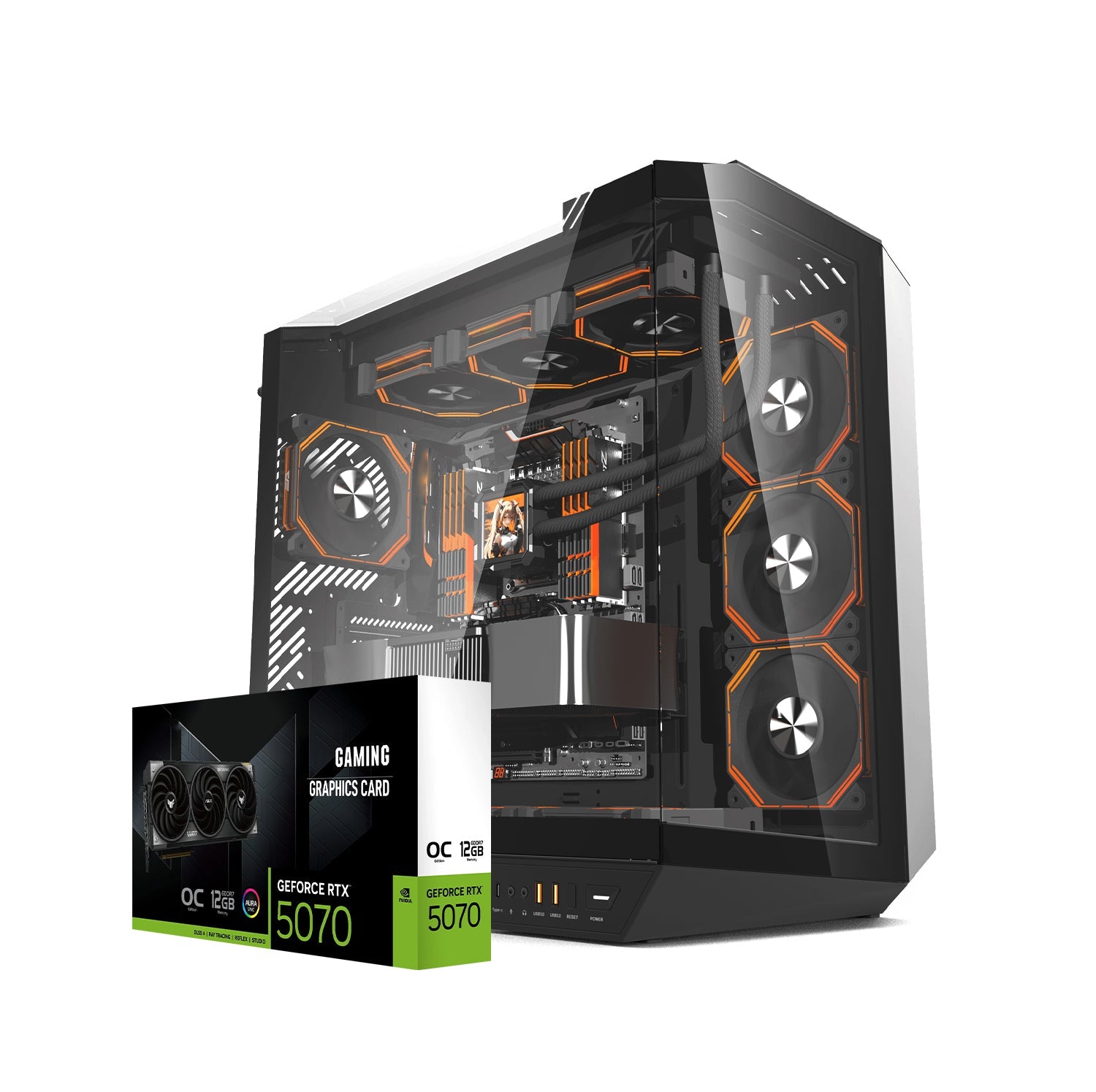 First Wave RiftBreaker Gaming PC – AMD Ryzen 9-9900X3D, RTX 5070 12GB OC Graphics, DDR5 RGB RAM, 2TB SSD (1TB NVMe + 1TB SATA), WiFi, ARGB Cooling, Windows 11 Pro, 2Y Warranty