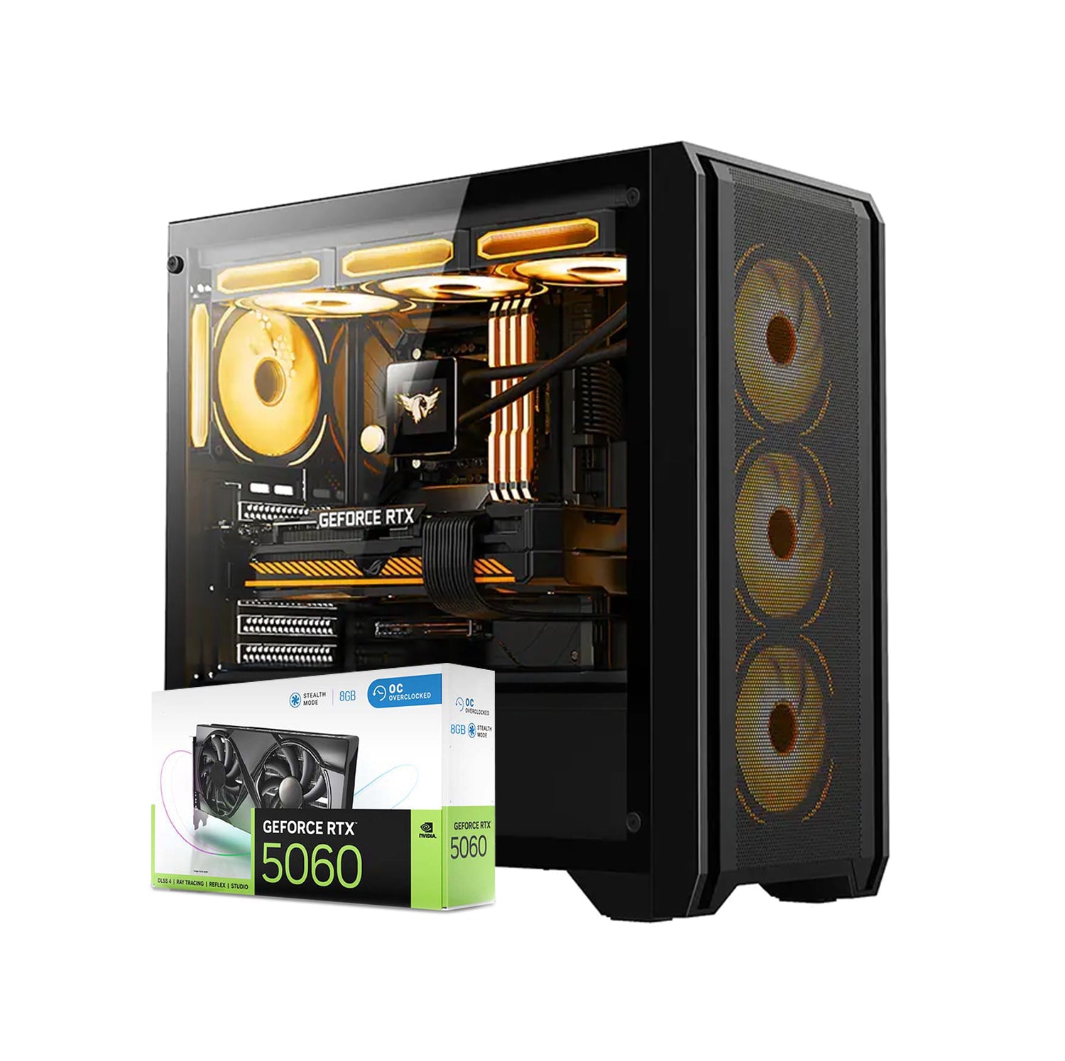 First Wave Havoc Gaming PC – Intel Core i7 14th Gen, RTX 5060 8GB, 16,32,64GB DDR5 6000MHz, 1TB NVMe Gen4 SSD + 1TB SATA SSD, 240mm Liquid Cooler, 750W Modular PSU, Black/White Gaming Case
