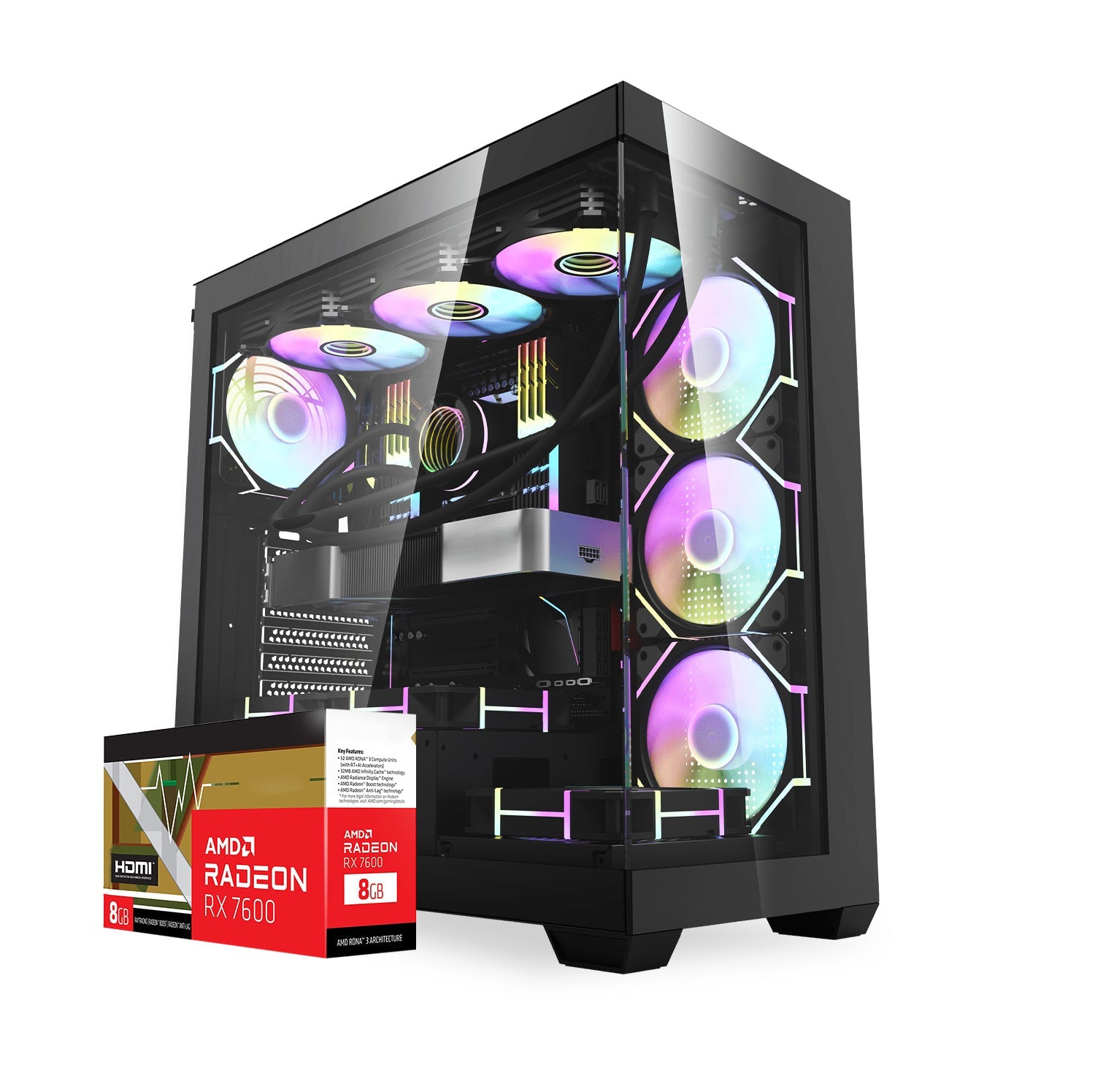 First Wave AstroX Gaming PC – AMD Ryzen 7-7700, 8GB Radeon RX 7600 GDDR6 OC Graphics, DDR5 RGB RAM, 1TB NVMe SSD, WiFi, ARGB Cooling, Windows 11 Pro, 2Y Warranty