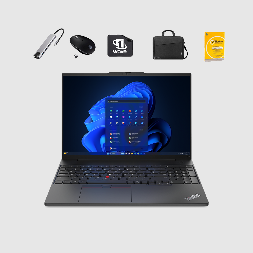 Lenovo Business Laptop ThinkPad E16 Gen 2 - FREE 8 in 1 HUB + Wireless Mouse + Laptop Bag + Antivirus + Mouse Pad | Intel Ultra 5-125U, 16GB RAM - 1TB SSD, Windows 11 Pro (Upgrade)