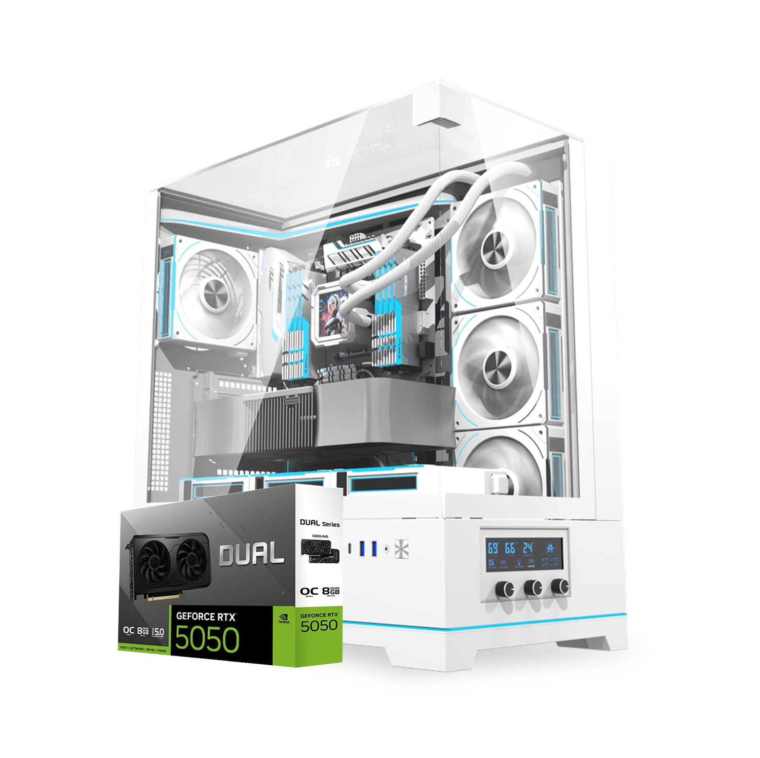 First Wave TechnoPulse Gaming PC – Intel Core Ultra 5 225F, RTX 5050 8GB, 16,32,64GB DDR5 6000MHz, 1TB NVMe Gen4 SSD + 1TB SATA SSD, 240mm Liquid Cooler, 750W Modular PSU, Black/White Gaming Case