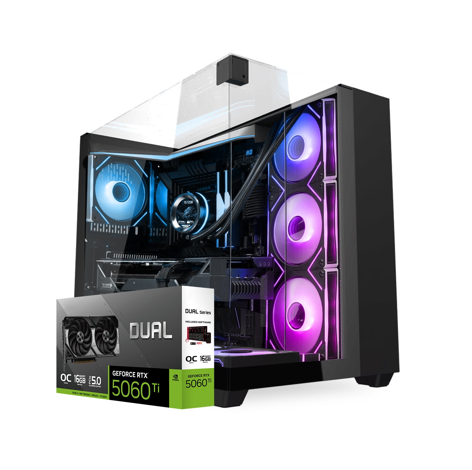 First Wave Pulsehammer Gaming PC – Ryzen 5 7600X Desktop, RTX 5060 Ti   GPU, 16,32,64,B DDR5 6000MT/s RAM, 1TB NVMe SSD + 1TB SATA SSD, 240mm Liquid Cooler, 750W Modular PSU, Three-Sided Tempered Glass ARGB Case