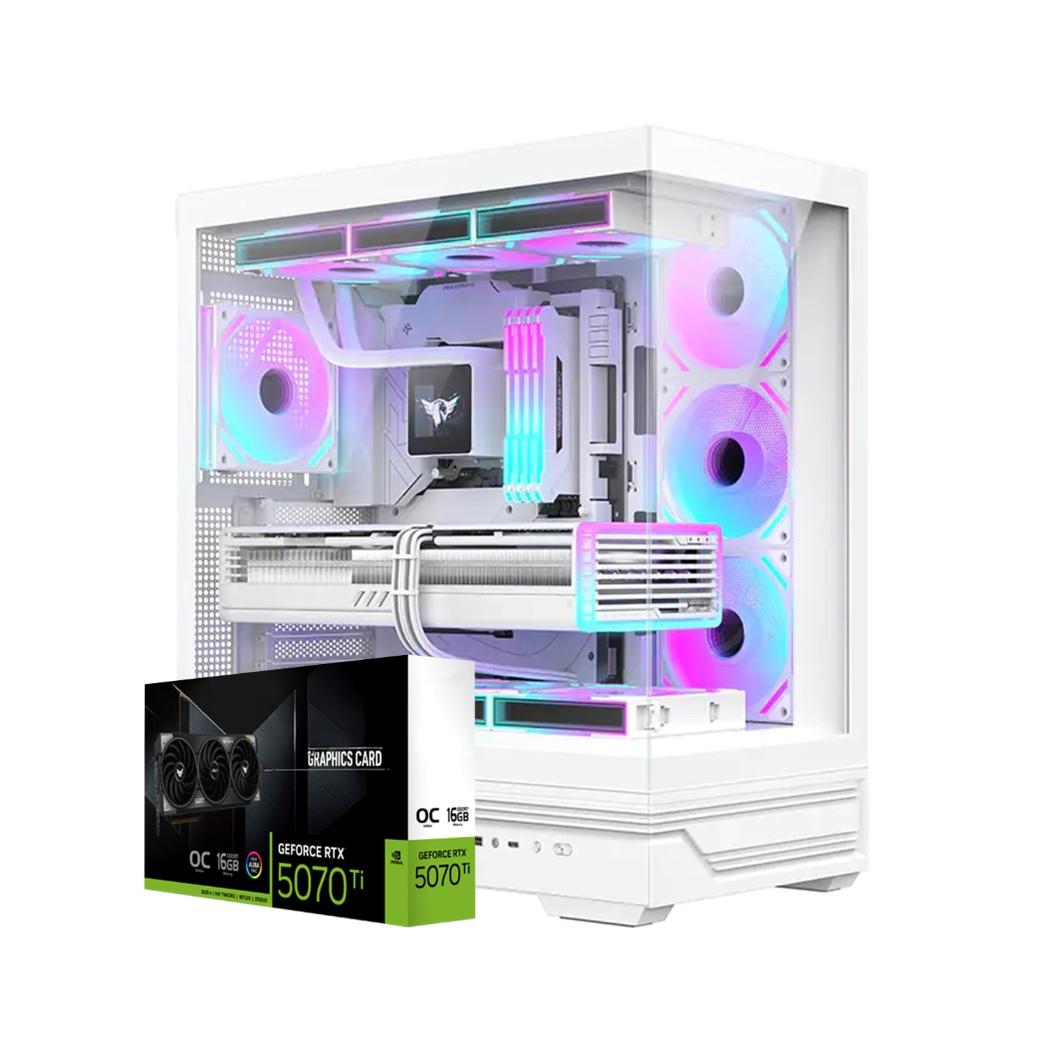 First Wave Warcry Gaming PC – Intel Core i9-14th Gen, RTX 5070 Ti 8GB, 16,32,64GB DDR5 6000MHz, 1TB NVMe Gen4 SSD, 360mm Liquid Cooler, Fully Modular PSU, Black/White Gaming Case