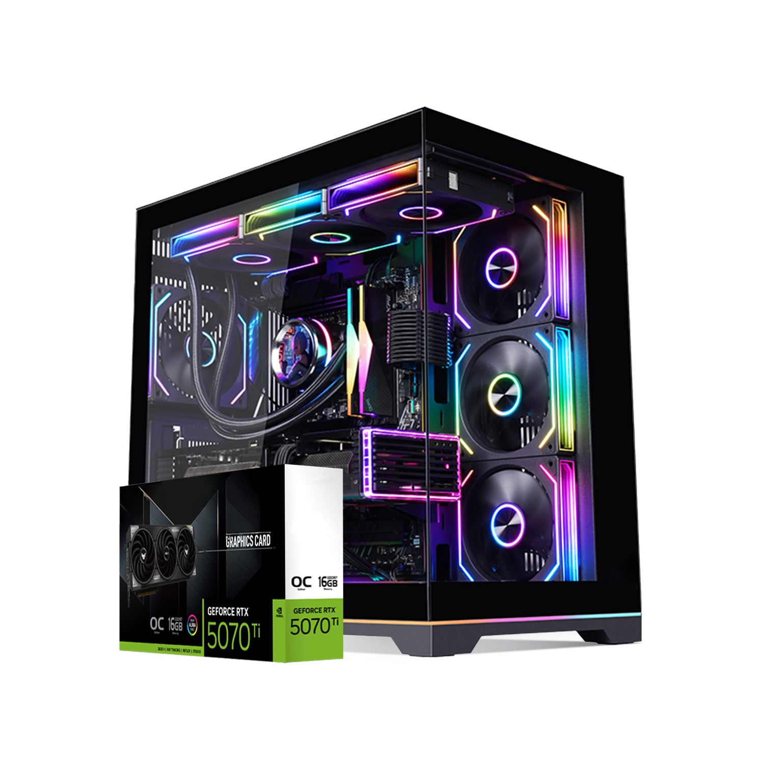First Wave Rampage-X Gaming PC – AMD Ryzen 9 9900X, 16,32,64GB DDR5, 12GB RTX 5070, 1TB NVMe SSD, 360mm Liquid Cooling, High-Performance RGB Gaming Rig