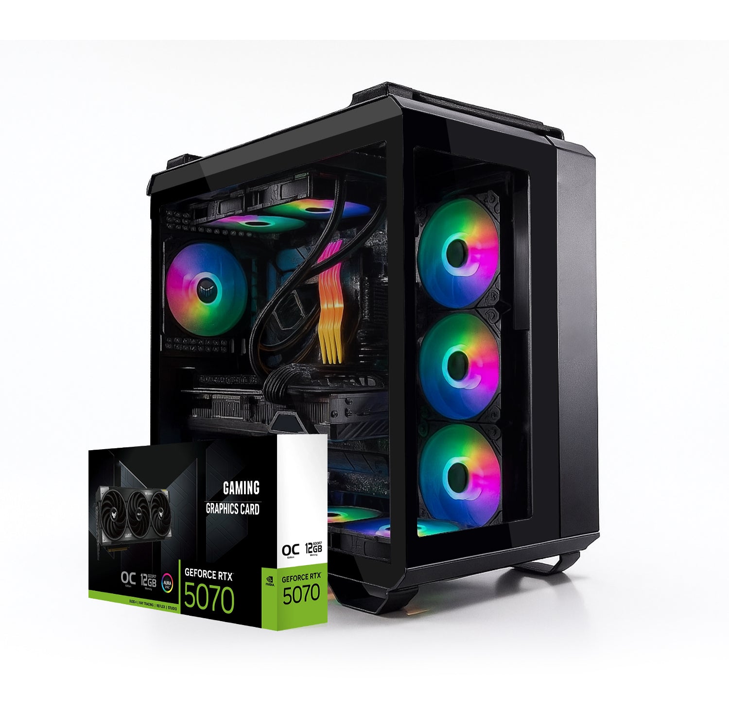 First Wave Arcadia Gaming PC – Intel Core Ultra 9 285K, RTX 5070 12GB, 16,32,64GB DDR5 6000MHz, 1TB NVMe Gen4 SSD + 1TB SATA SSD, 360mm Liquid Cooler, 850W Modular PSU, ARGB Black Mid-Tower Gaming Case