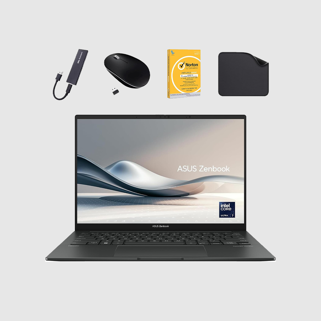 ASUS Zenbook 14 OLED (Q425MA) FREE 1st Wave External SSD 512GB + Wireless Mouse + Anti Virus + Mouse Pad, Intel Ultra 7-155H /16GB RAM - 1TB SSD/14 FHD(1920x1080) OLED/Windows 11 Home - Jasper Gray