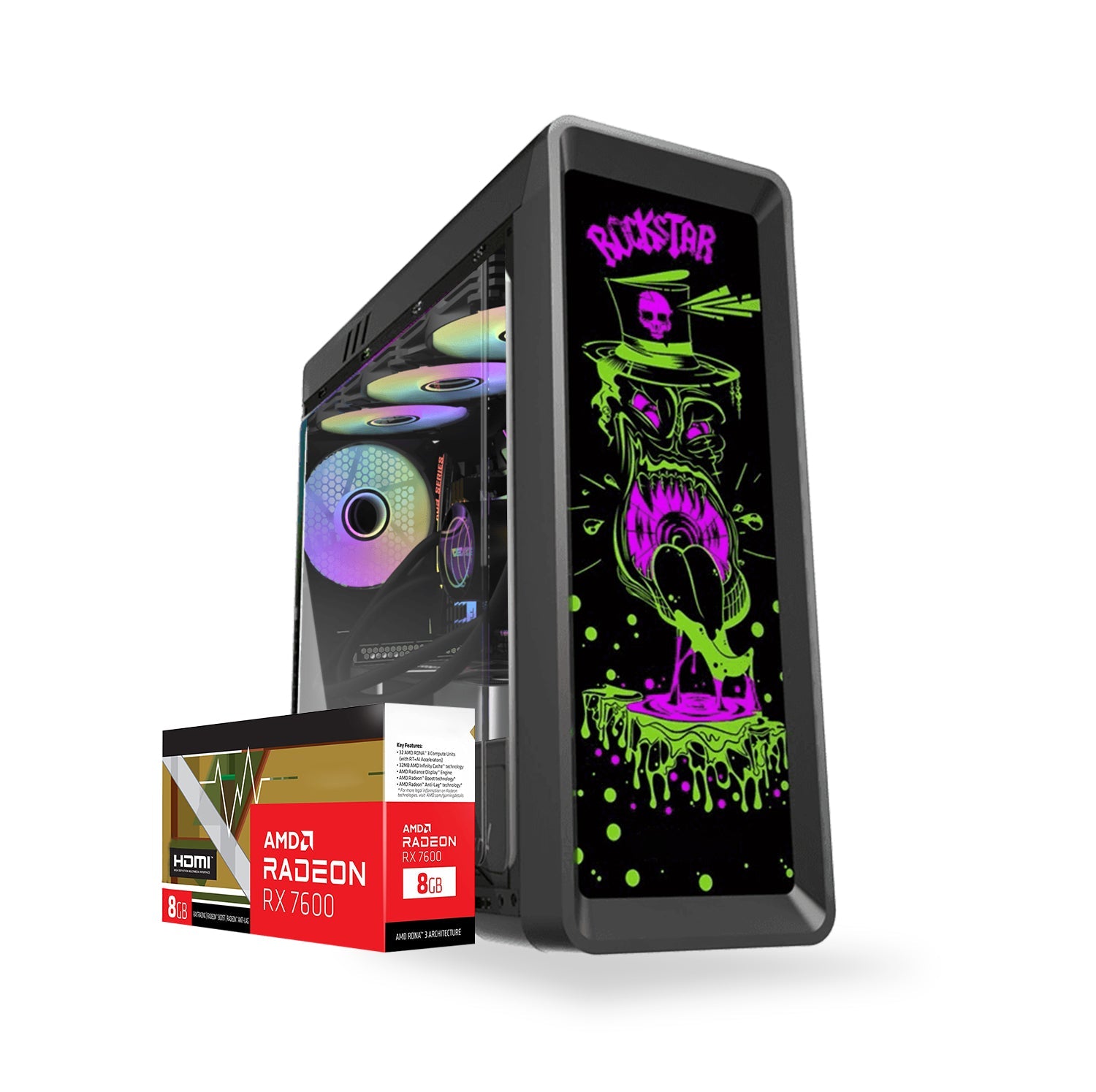 First Wave FrostTitan Gaming PC – AMD Ryzen 5-7600, 8GB Radeon RX 7600 GDDR6 OC Graphics, DDR5 RGB RAM, 1TB NVMe SSD, WiFi, ARGB Cooling, Windows 11 Pro, 2Y Warranty