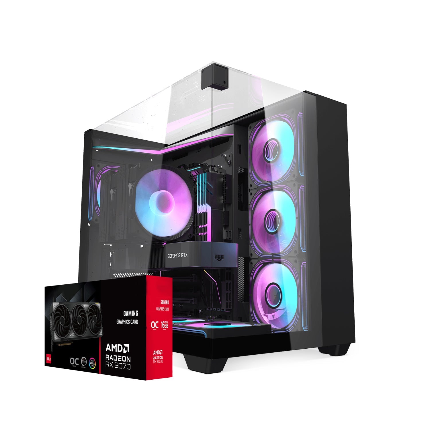 First Wave EdgeRunner Gaming PC – AMD Ryzen 9-9900X, Radeon RX 9070 16GB OC Graphics, DDR5 RGB RAM, 2TB SSD (1TB NVMe + 1TB SATA), WiFi, ARGB Cooling, Windows 11 Pro, 2Y Warranty
