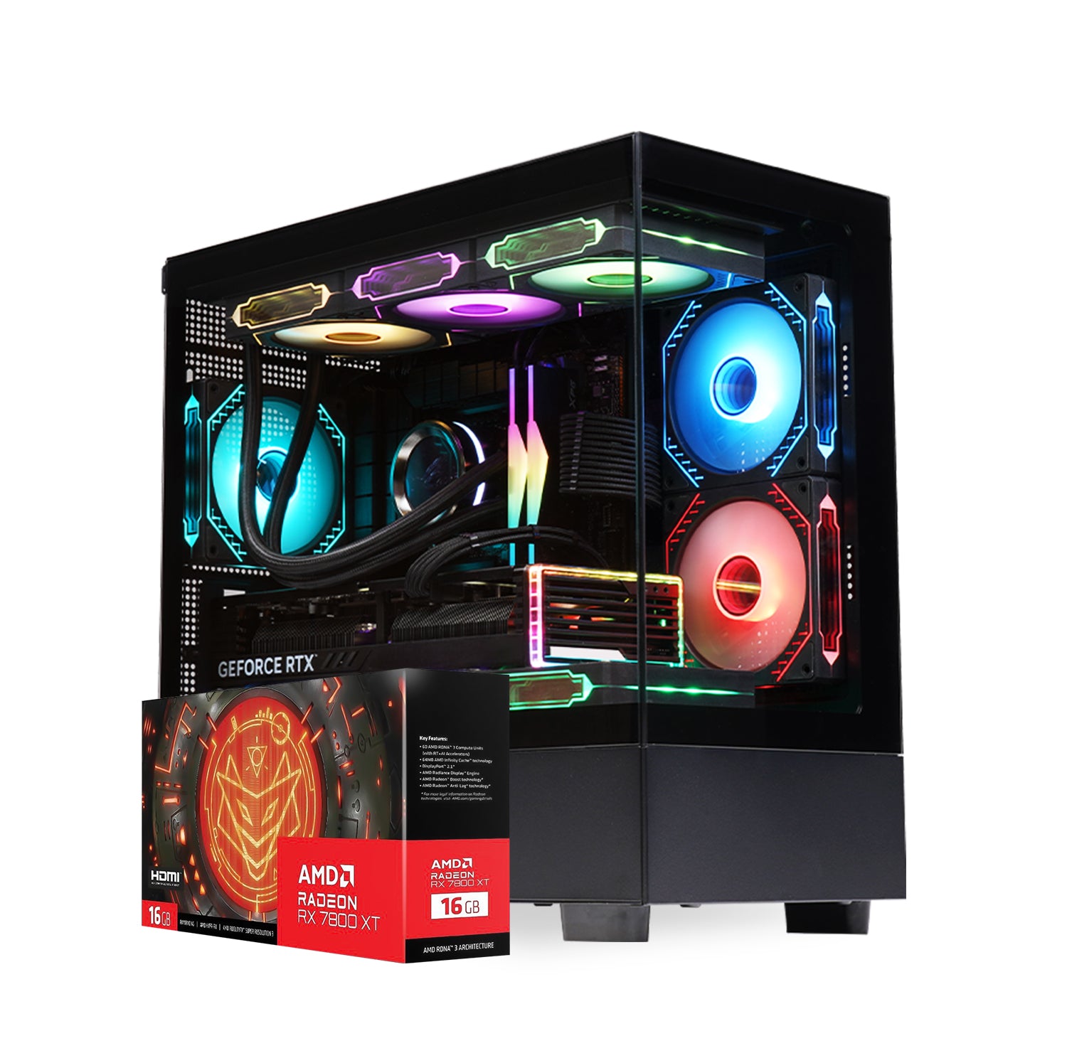 First Wave SurgeBreaker Gaming PC – Ryzen 7 9700X Processor, RX 7800 XT   GPU, 16,32,64GB DDR5 6000MT/s RAM, 1TB NVMe Gen4 SSD, 360mm Liquid Cooling, 750W Modular PSU, Blade Elite ATX Gaming Case
