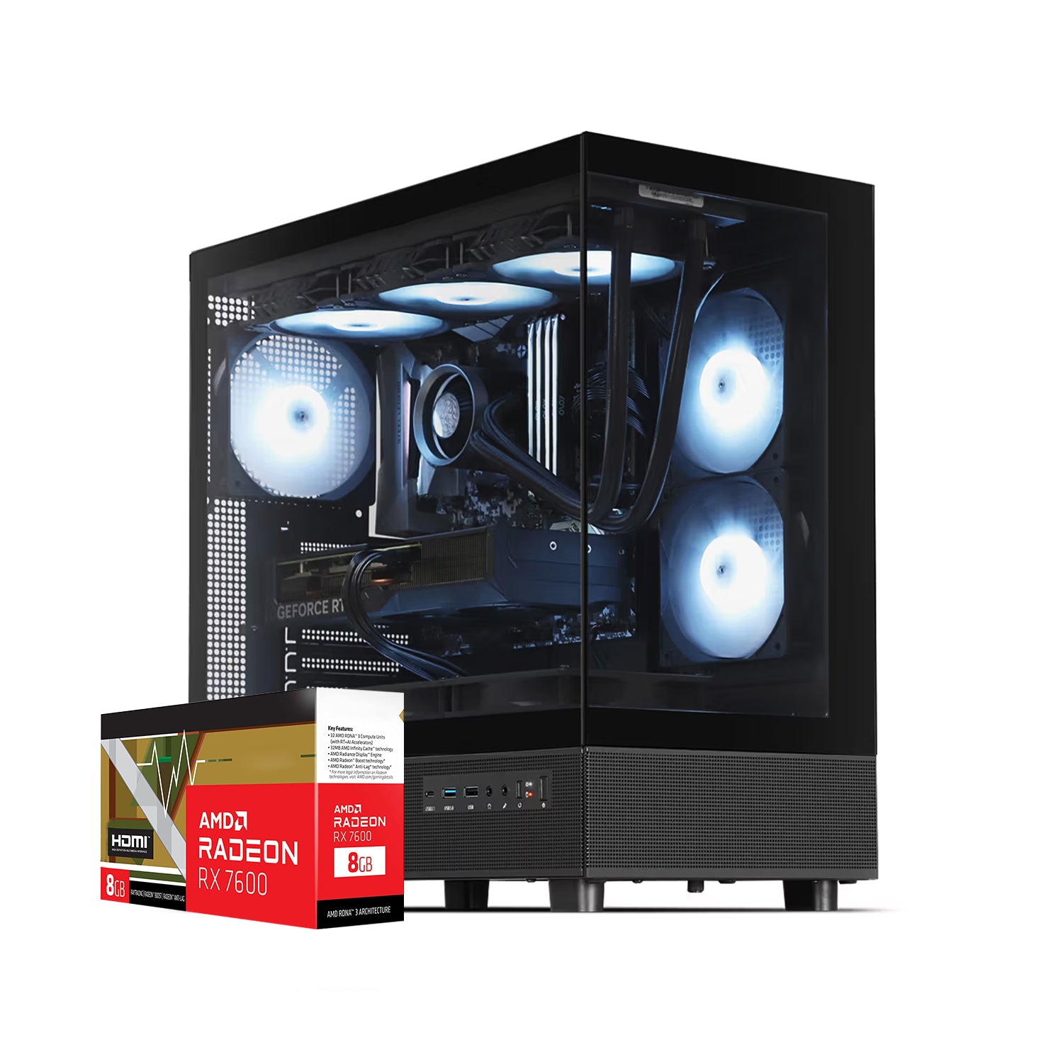 First Wave Dominion-X Gaming PC – Ryzen 5 7600 Desktop, RX 7600 8GB Graphics, 16,32,64GB DDR5 6000MT/s RAM, 1TB NVMe Gen4 SSD + 1TB SATA SSD, 240mm Liquid Cooler, 750W Modular PSU, ATX Gaming Case