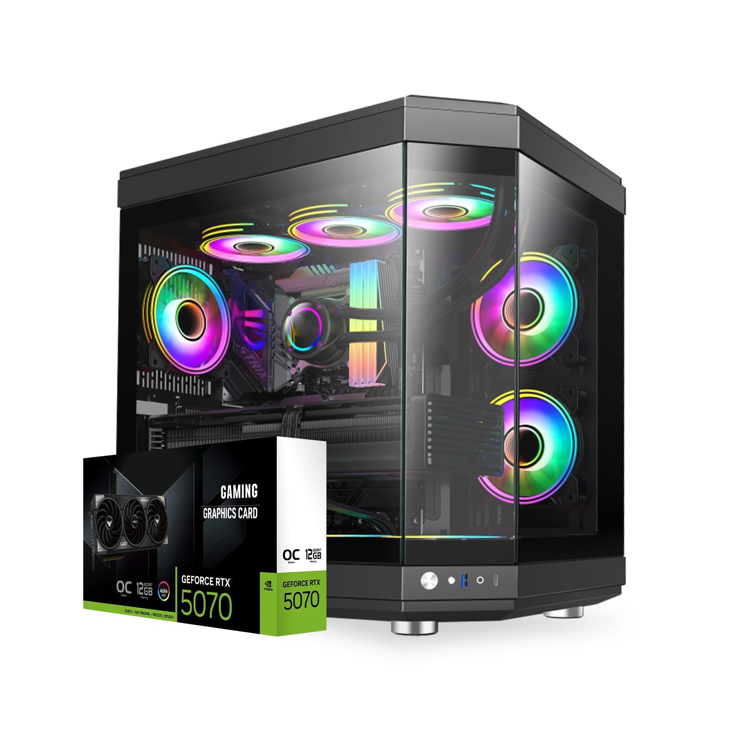 First Wave PhantomForce Gaming PC – Intel Core Ultra 9 - 285K, 12GB RTX 5070 Graphics, DDR5 RGB RAM, 1TB NVMe SSD, WiFi, ARGB Cooling, Windows 11 Pro, 2Y Warranty