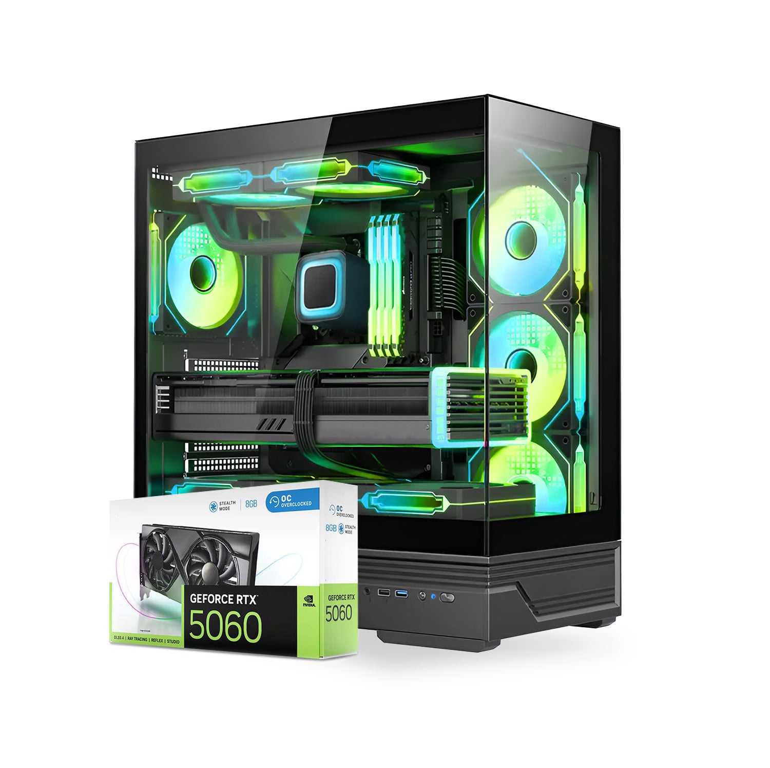 First Wave Nitro Wolf Gaming PC – Intel Core i7 14th Gen, RTX 5060 8GB, 16,32,64GB DDR5 6000MHz, 1TB NVMe Gen4 SSD, 240mm Liquid Cooler, 750W Modular PSU, Black Gaming Case