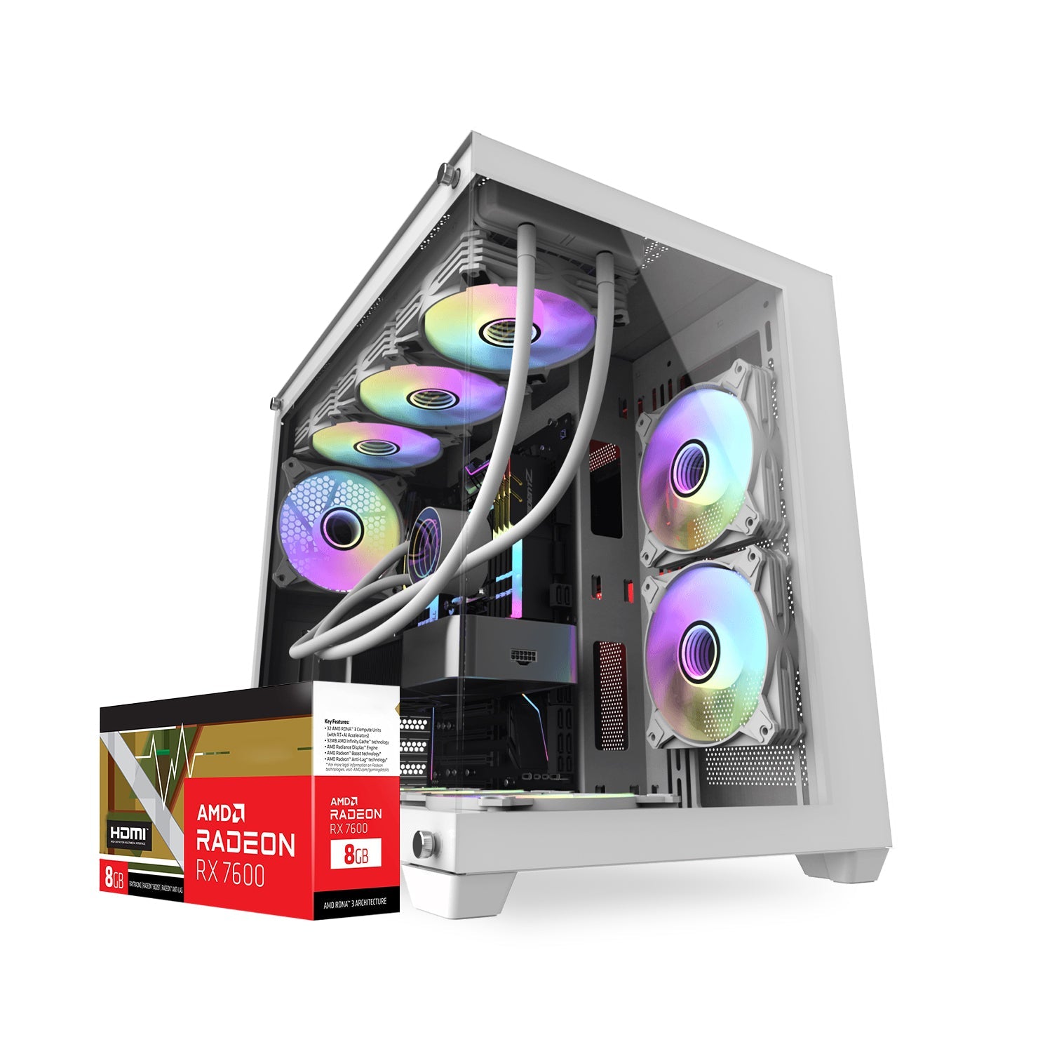 First Wave CryoBlade Gaming PC – AMD Ryzen 5-7600, 8GB Radeon RX 7600 GDDR6 OC Graphics, DDR5 RGB RAM, 2TB SSD (1TB NVMe + 1TB SATA), WiFi, ARGB Cooling, Windows 11 Pro, 2Y Warranty