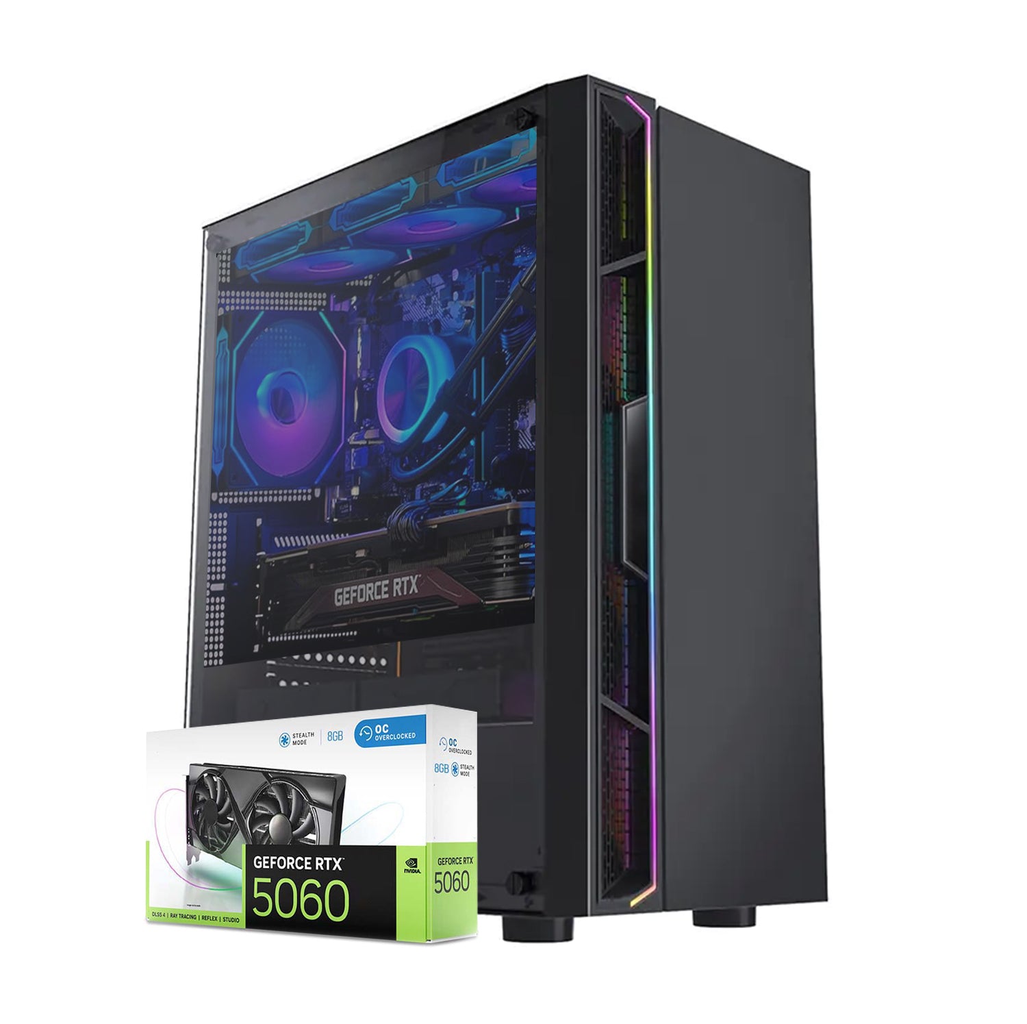 First Wave Raptor-X Gaming PC, Intel Core i7 14th Gen, RTX 5060 8GB, 16,32,64GB DDR5 RAM, 1TB NVMe Gen4 SSD, Liquid Cooled, High Airflow RGB Case, 750W Modular PSU
