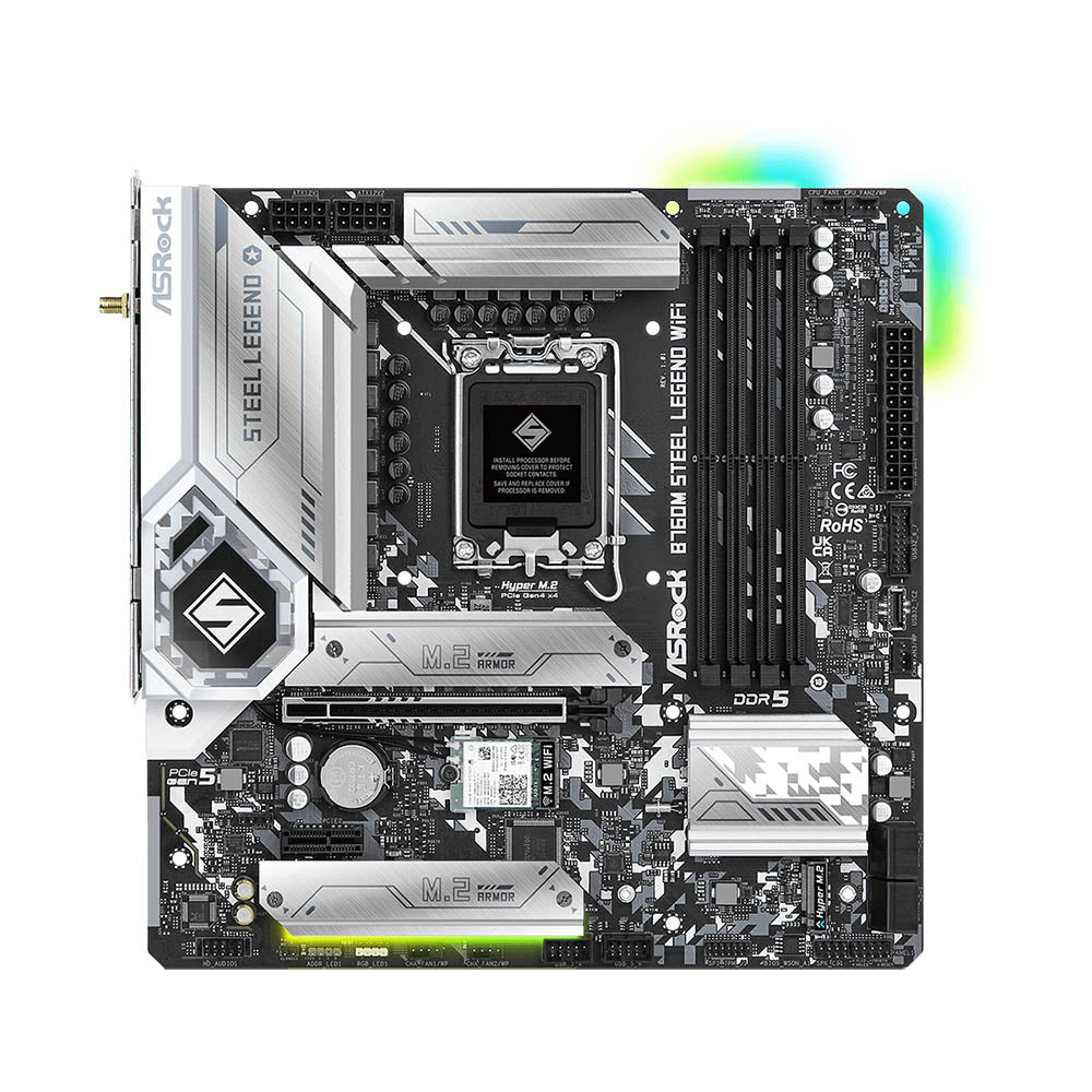 ASROCK B760M Steel Legend WiFi D5 mATX Motherboard – Intel 12th/13th Gen, DDR5, PCIe 5.0, Wi-Fi 6, 2.5G LAN, RGB Sync