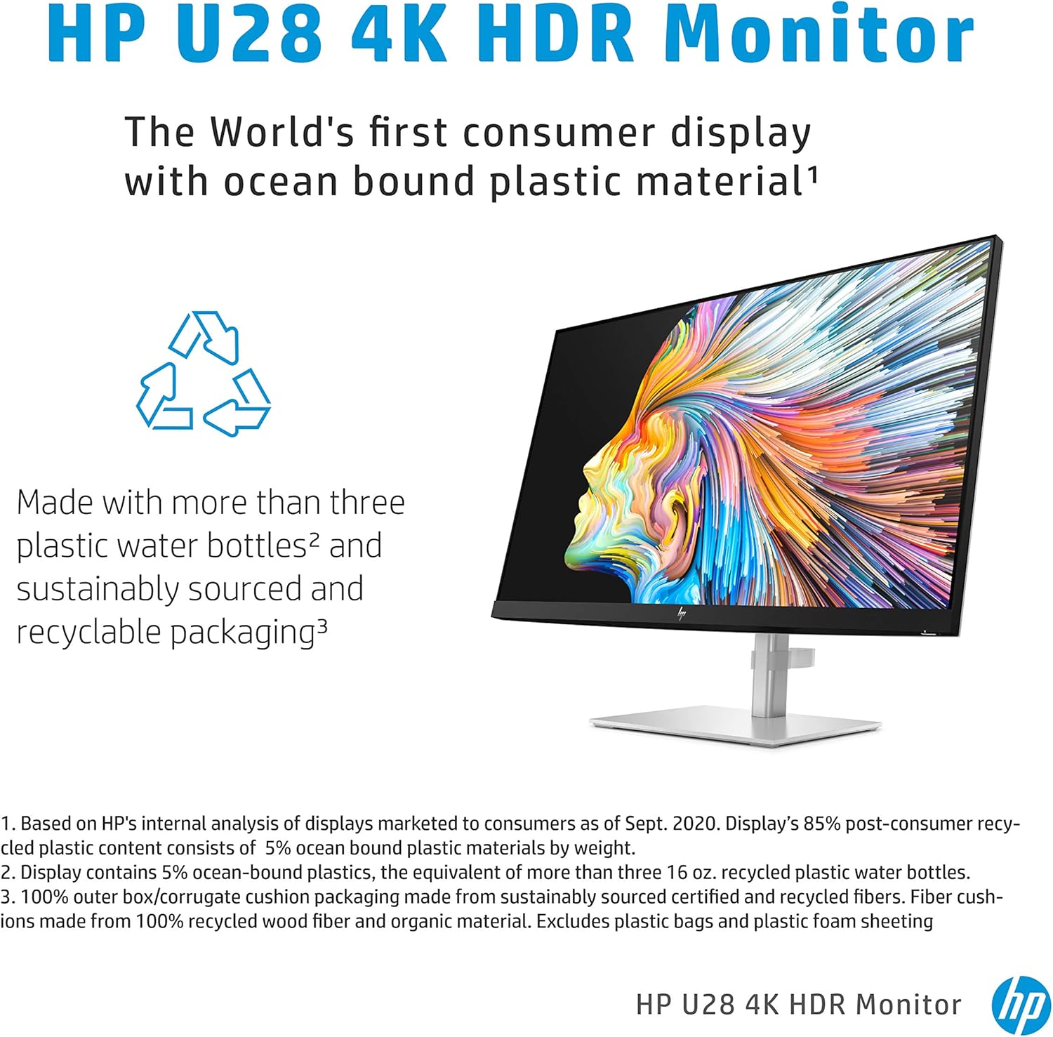 HP U28 4K HDR Display - 27.9 Inch, 4ms Response, 400nits Brightness, HDMI, USB-C, DisplayPort, Silver