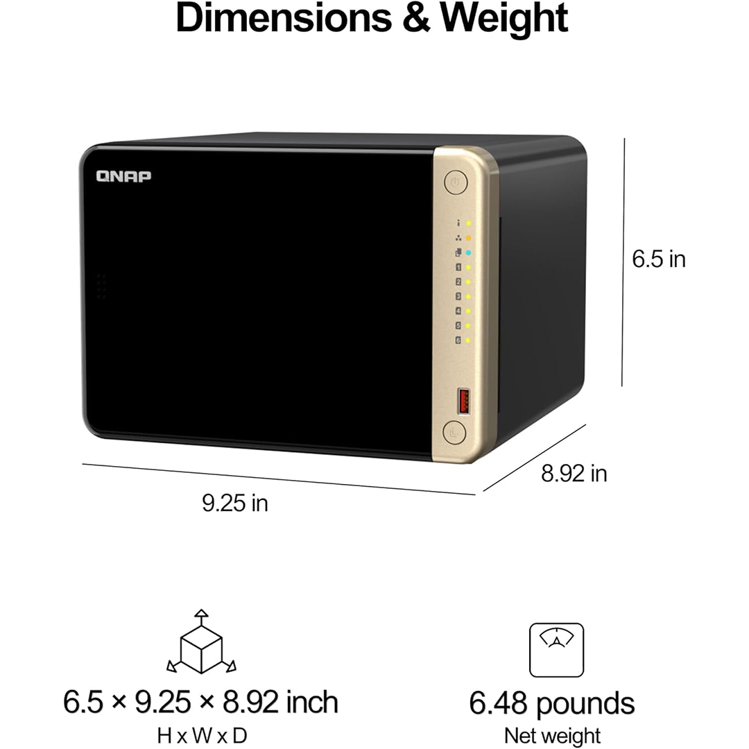 Q-NAP TS664 NAS 6 Bay (16GB RAM) – Preconfigured with NAS HDDs, High-Performance Desktop Network Storage Device - FREE Extrenal SSD 512GB for Backup (24TB (6 x 4TB HDDs))