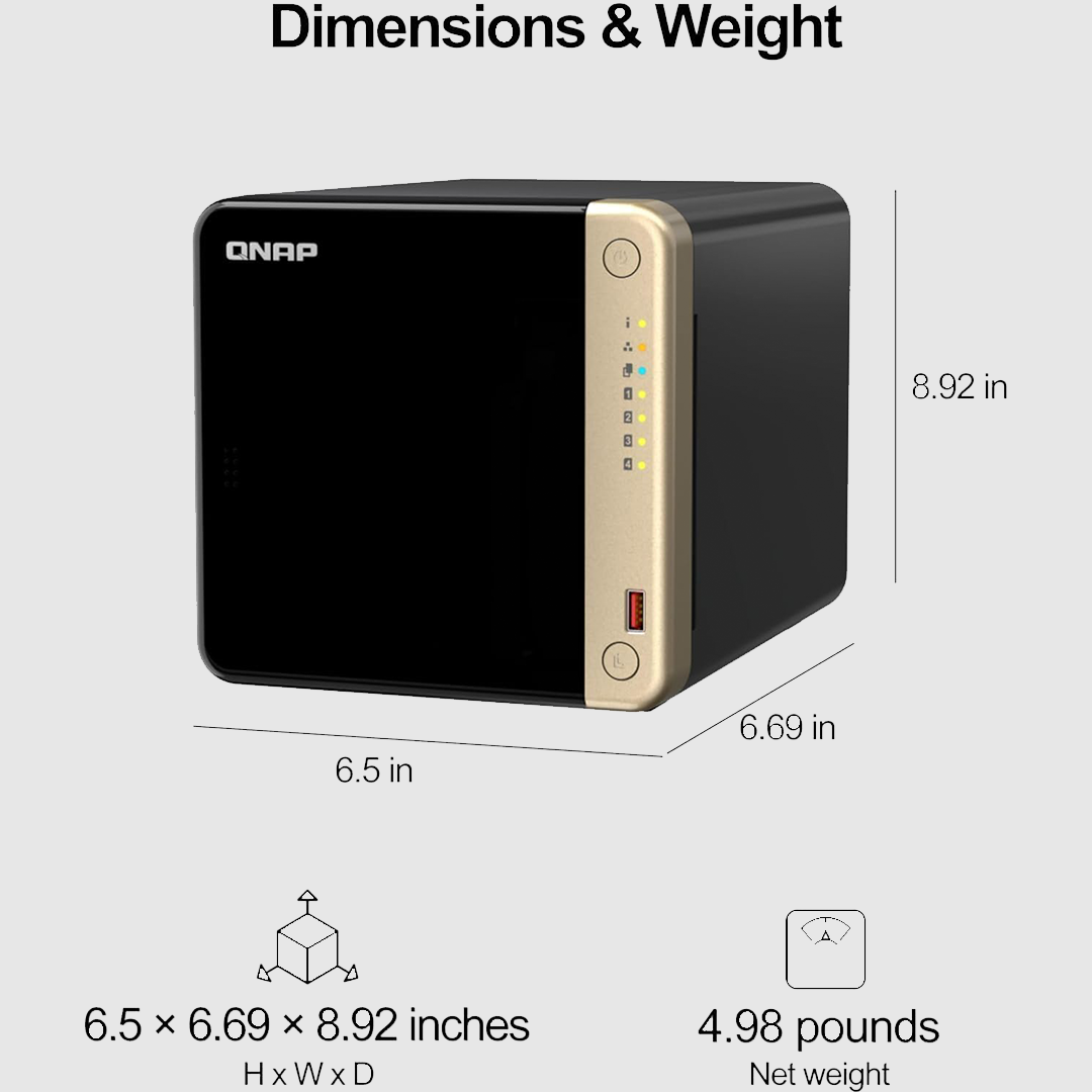 Q-NAP TS464 NAS 4 Bay (16GB RAM) – Preconfigured with (16TB/24TB/32TB) NAS HDDs, High-Performance Desktop Network Storage Device - FREE Extrenal SSD 512GB for Backup (24TB (4 x 6TB HDDs))