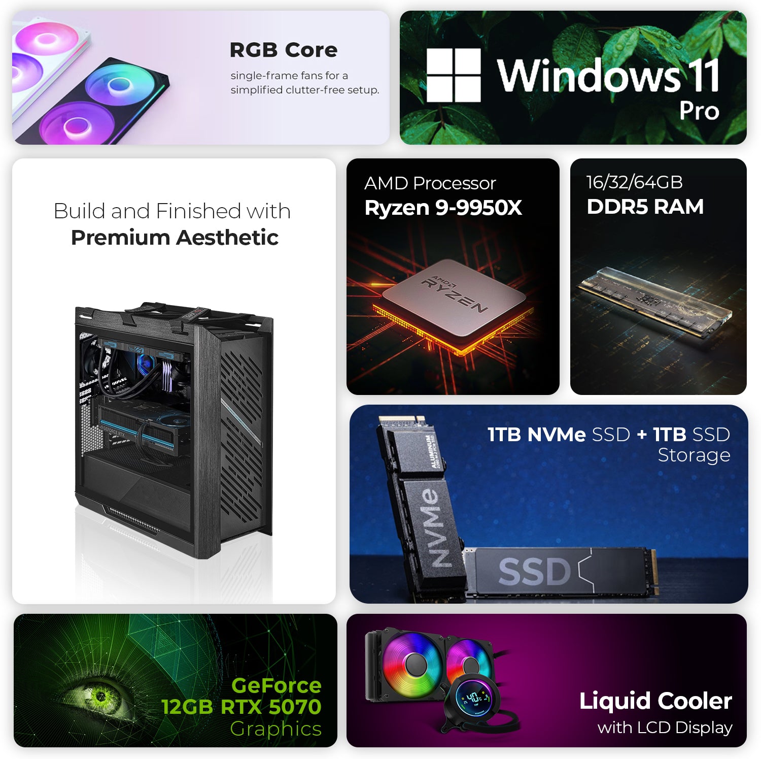 First Wave DoomVector Gaming PC – AMD Ryzen 9 9950X, 16,32,64GB DDR5, 12GB RTX 5070, 2TB Storage, 360mm Liquid Cooling, High-Performance ARGB Gaming Rig