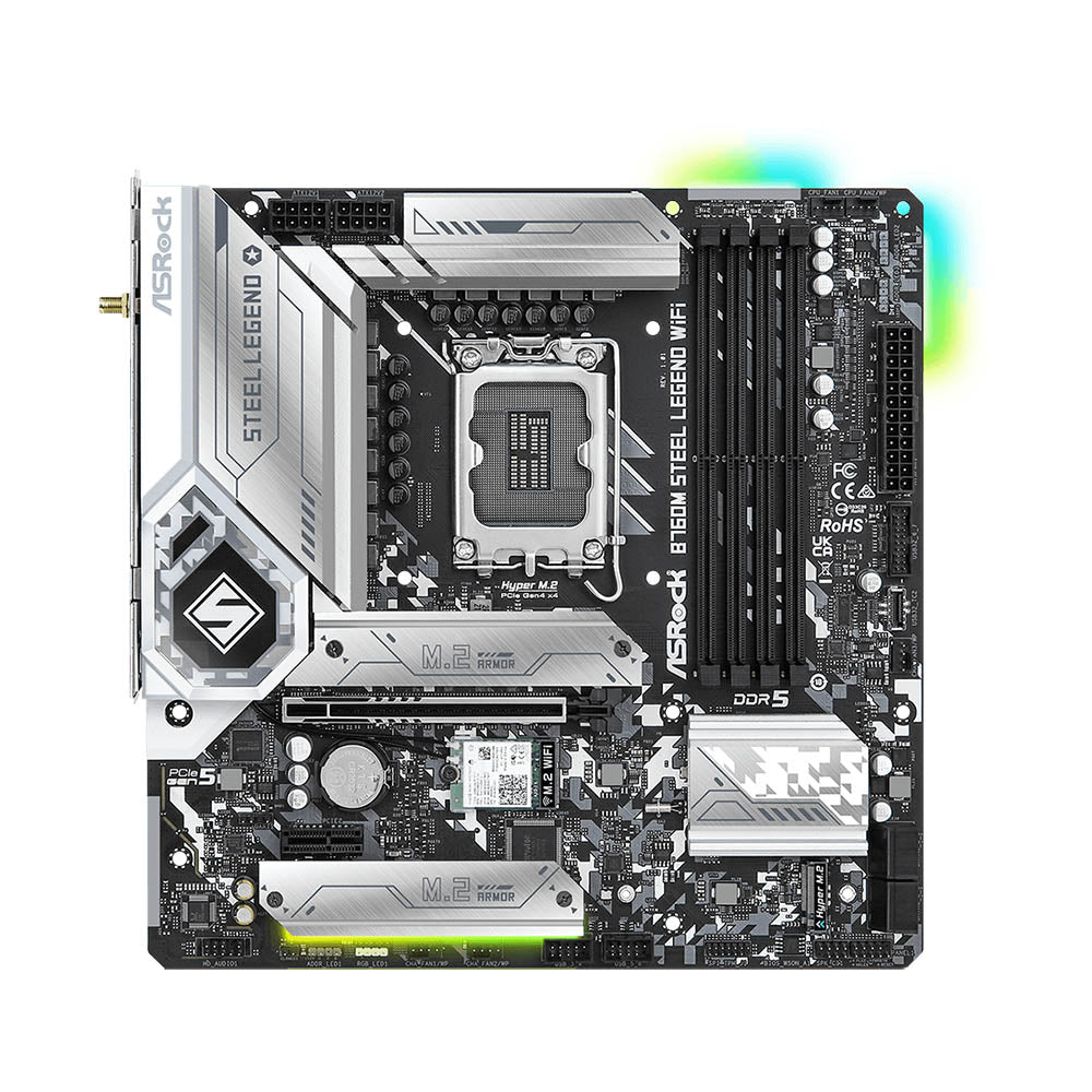 ASROCK B760M Steel Legend WiFi D5 mATX Motherboard – Intel 12th/13th Gen, DDR5, PCIe 5.0, Wi-Fi 6, 2.5G LAN, RGB Sync