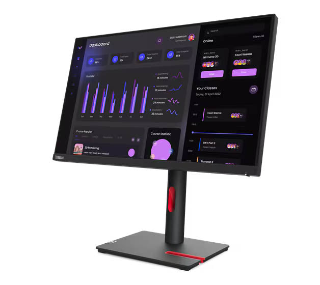 Lenovo ThinkVision T24i-30 24-Inch FHD IPS Monitor - 75Hz, 4ms Response Time, Eye Comfort Certified, Adjustable Stand, Black