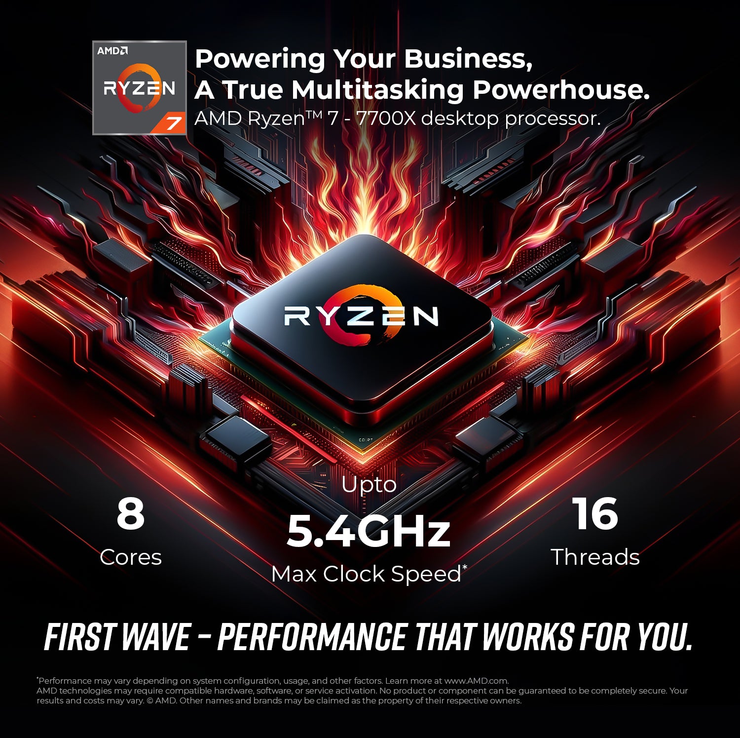 First Wave Razorstorm Gaming PC – Ryzen 7 7700X Desktop, RTX 5060 Ti   GPU, 16,32,64GB DDR5 6000MT/s RAM, 1TB NVMe Gen4 SSD + 1TB SATA SSD, 360mm Liquid Cooling, 750W Modular PSU, Tempered Glass ATX Case