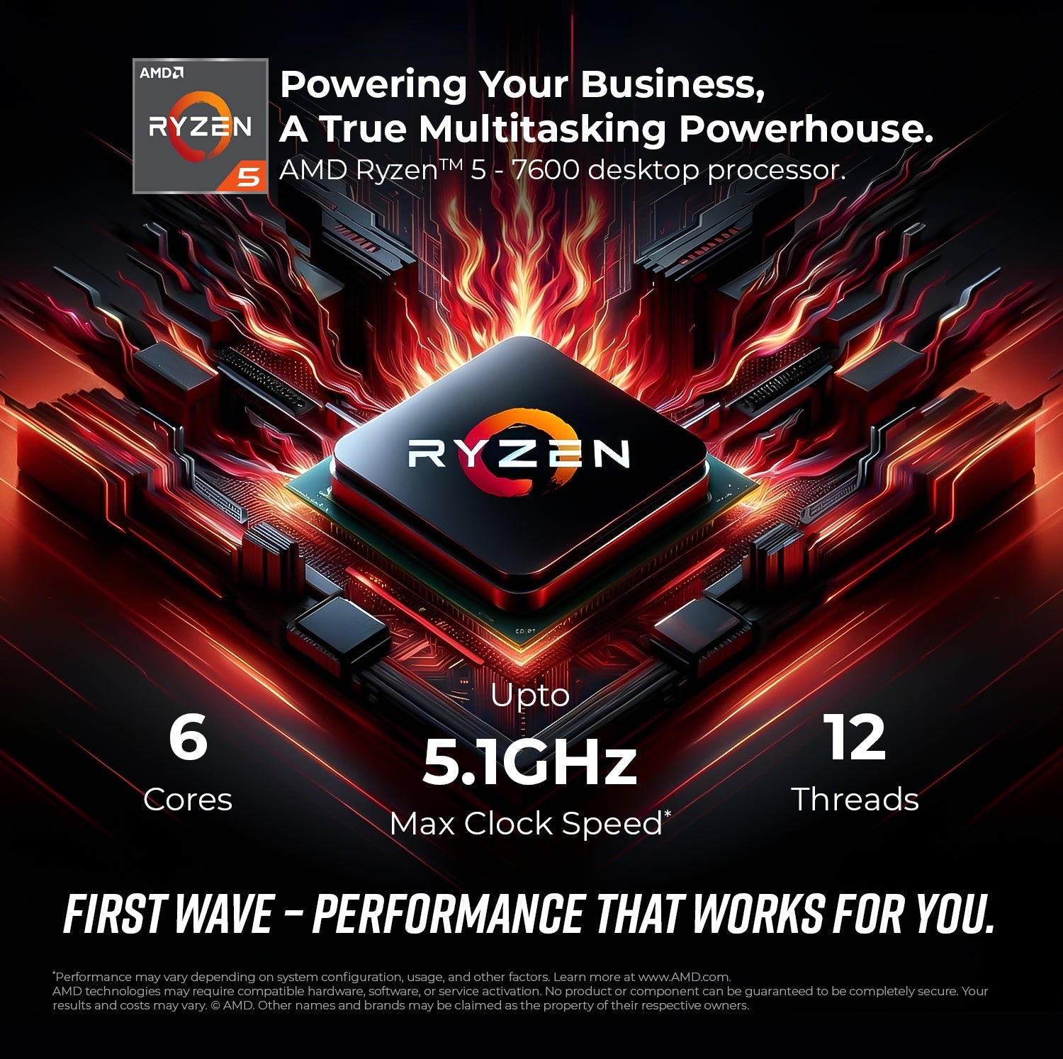 First Wave CryoBlade Gaming PC – AMD Ryzen 5-7600, 8GB Radeon RX 7600 GDDR6 OC Graphics, DDR5 RGB RAM, 2TB SSD (1TB NVMe + 1TB SATA), WiFi, ARGB Cooling, Windows 11 Pro, 2Y Warranty